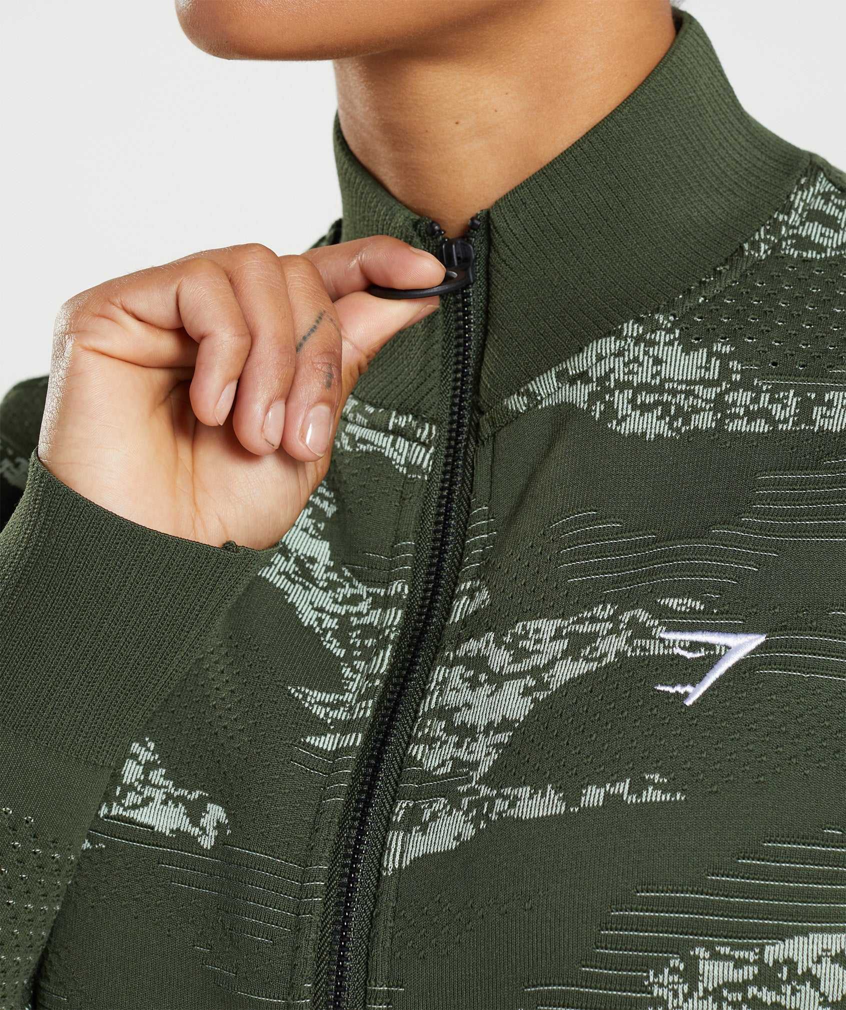 Olive / Green Gymshark Adapt Camo Seamless Track Women's Jackets | YDRHOE530