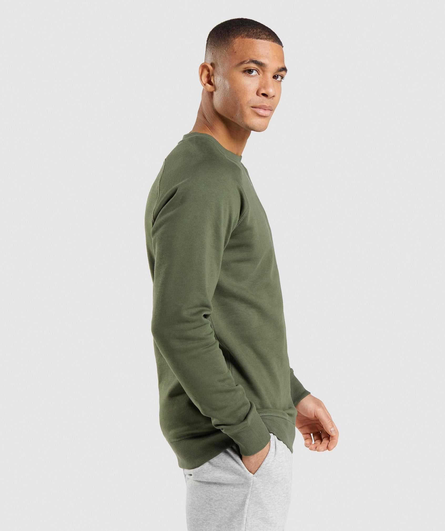 Olive Gymshark Crest Sweatshirt Men's Pullover | FWNEYR741