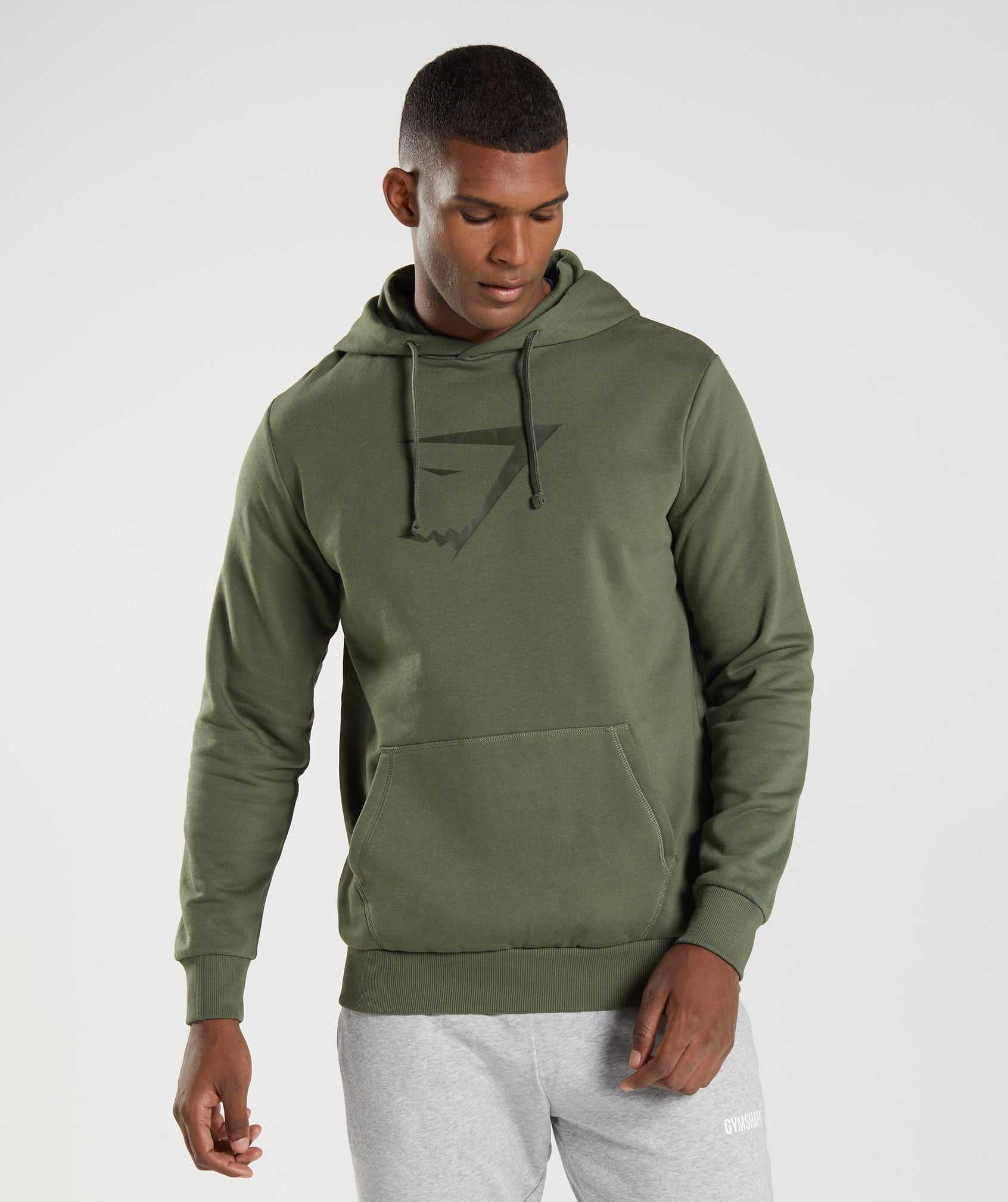 Olive Gymshark Sharkhead Infill Men\'s Hoodie | IOMERX514