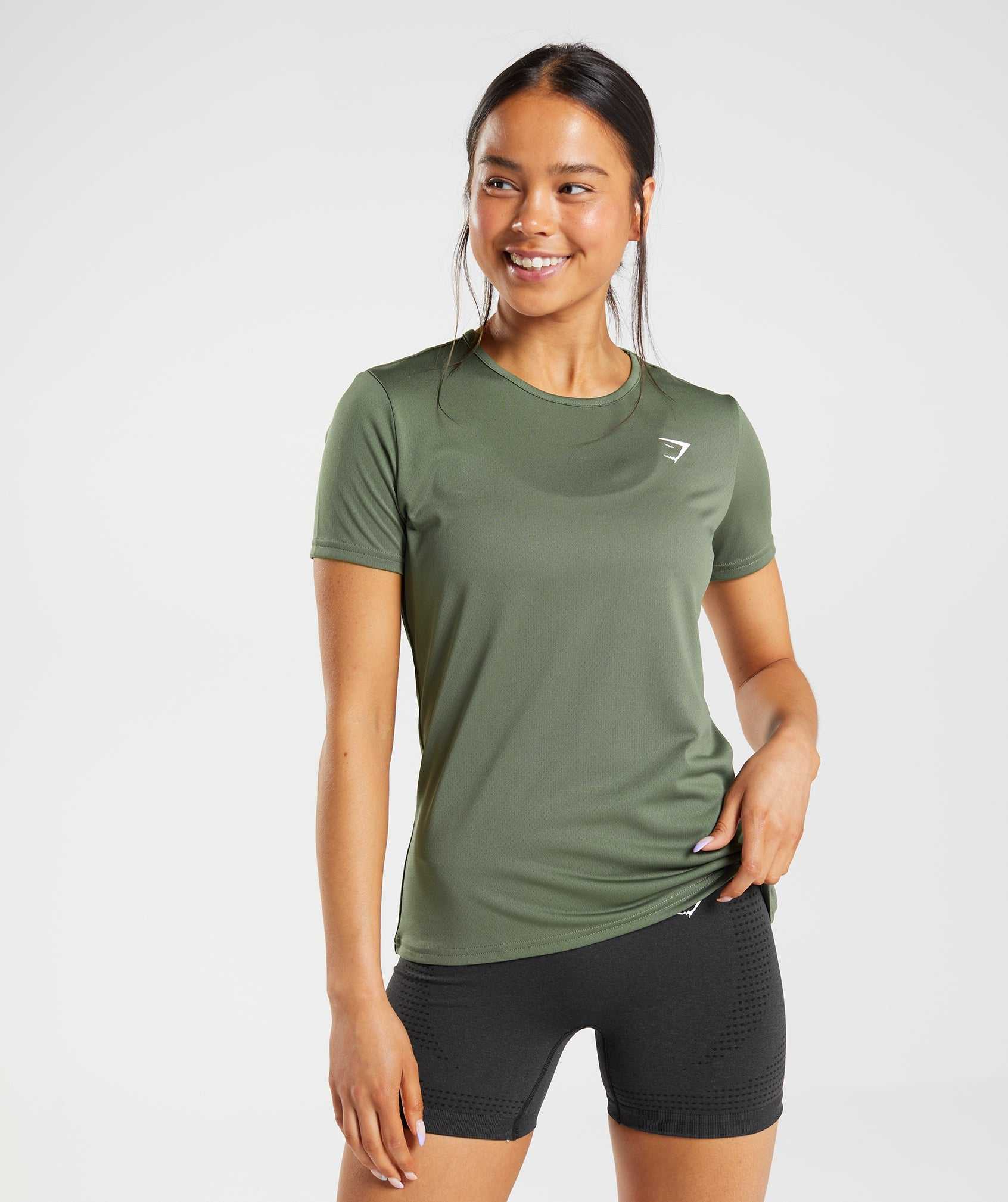 Olive Gymshark Training Women\'s T Shirts | DHJCMR425