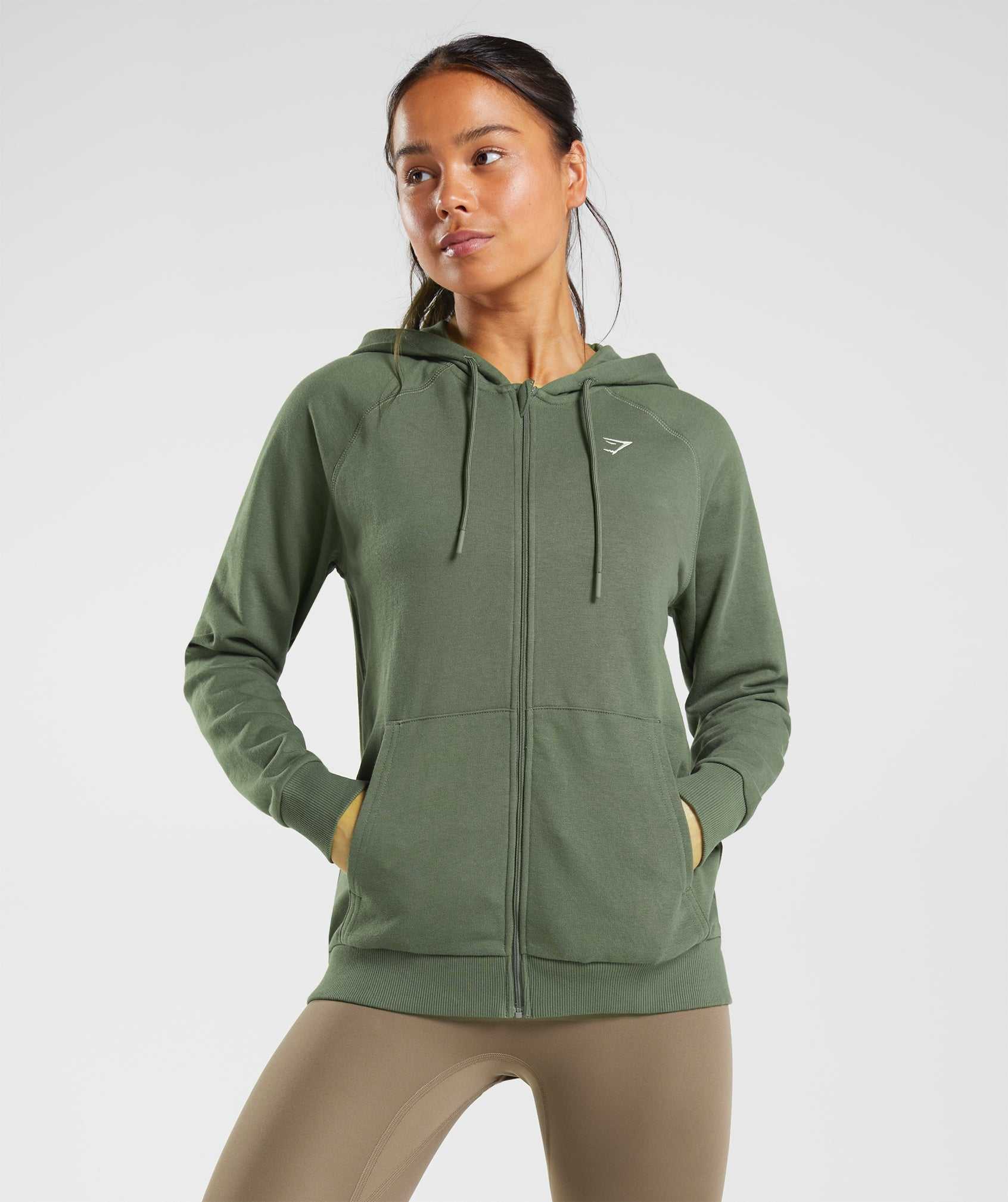 Olive Gymshark Training Zip Women's Hoodie | QPZBLF481