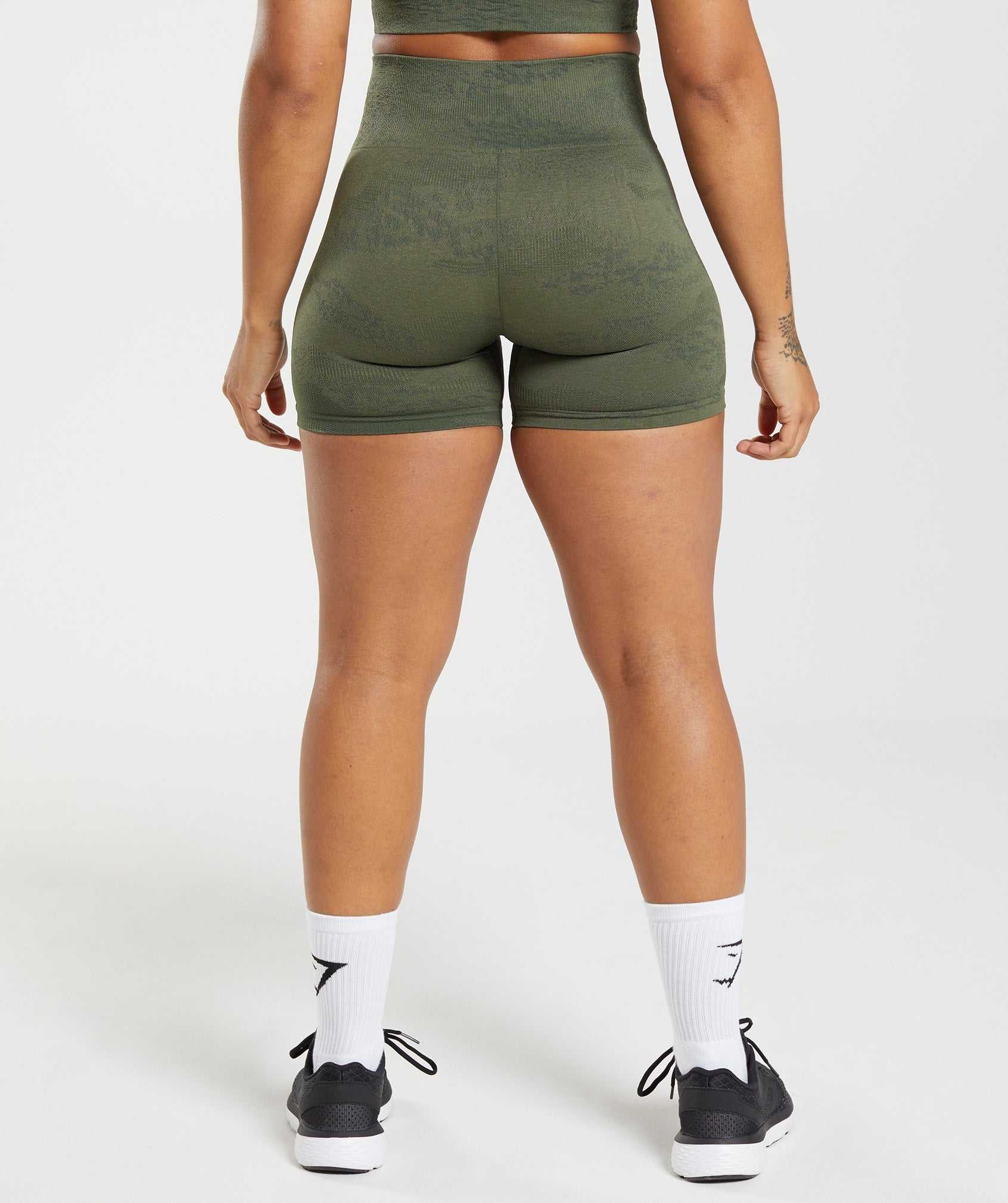 Olive / Olive Gymshark Adapt Camo Seamless Women's Shorts | EQKHCX926