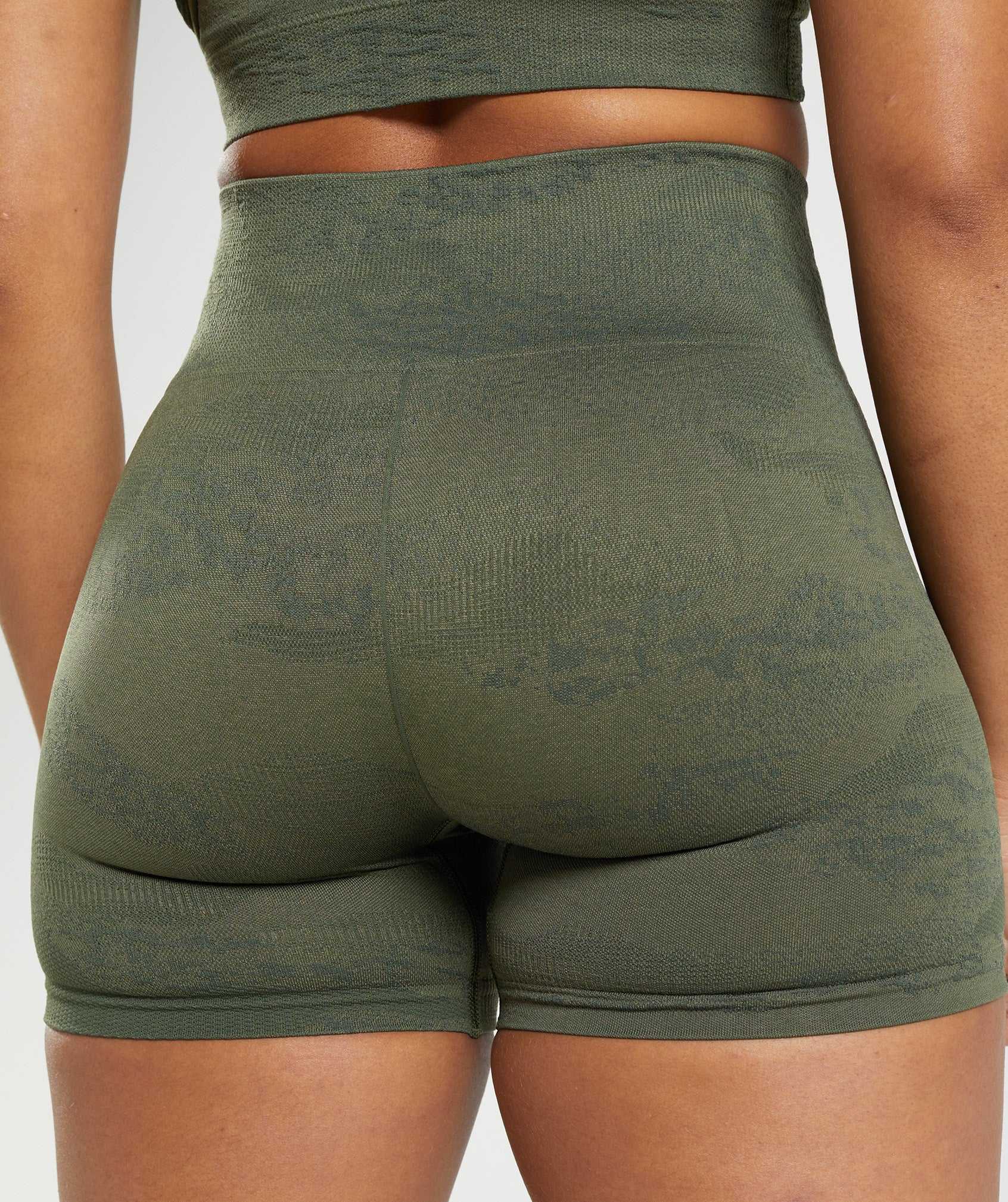 Olive / Olive Gymshark Adapt Camo Seamless Women's Shorts | EQKHCX926