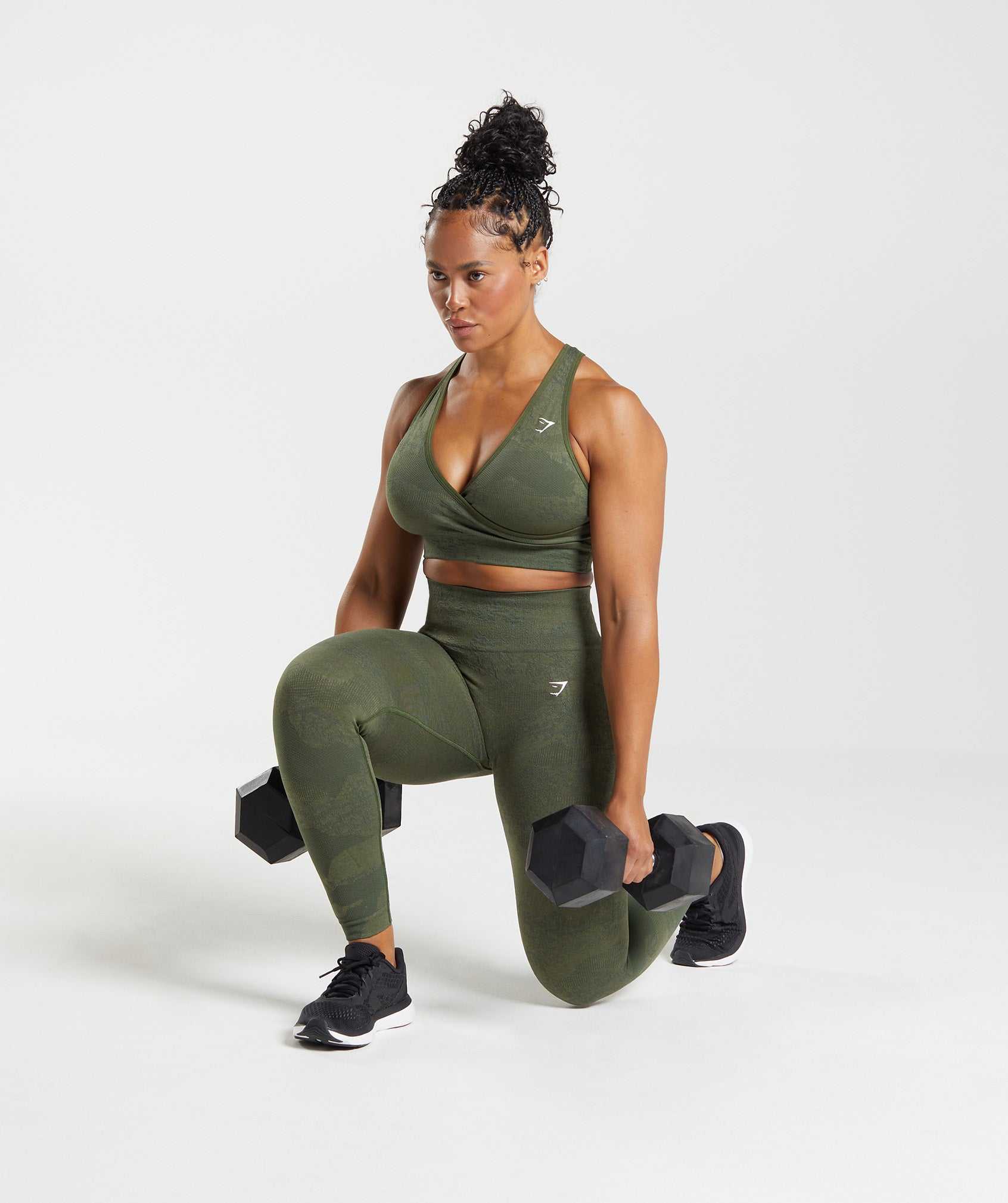 Olive / Olive Gymshark Adapt Camo Seamless Women's Leggings | XHPRAC389