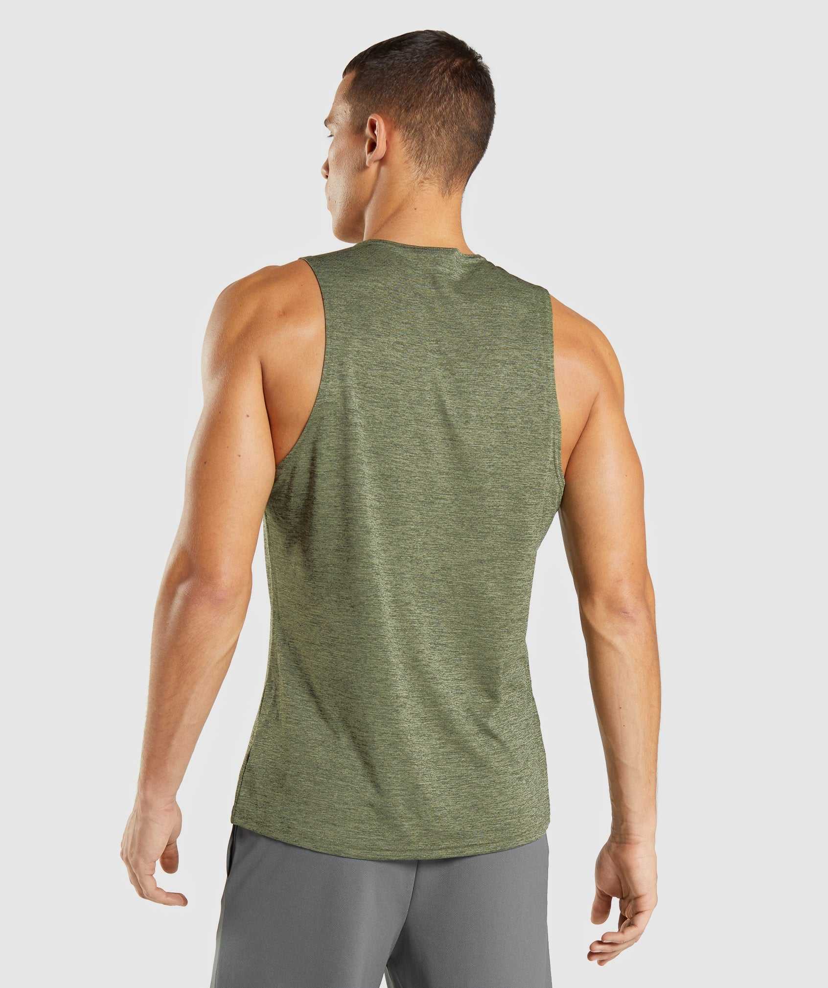 Olive / Olive Gymshark Arrival Slim Marl Men's Tanks | IMJNHT538