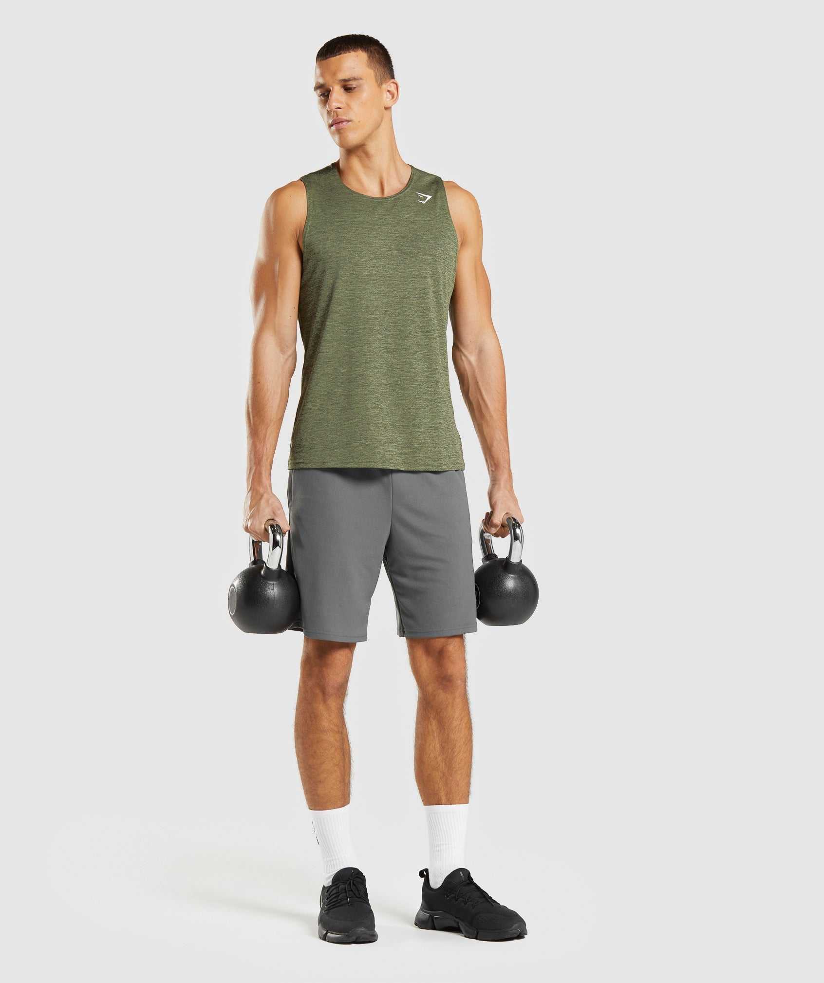 Olive / Olive Gymshark Arrival Slim Marl Men's Tanks | IMJNHT538