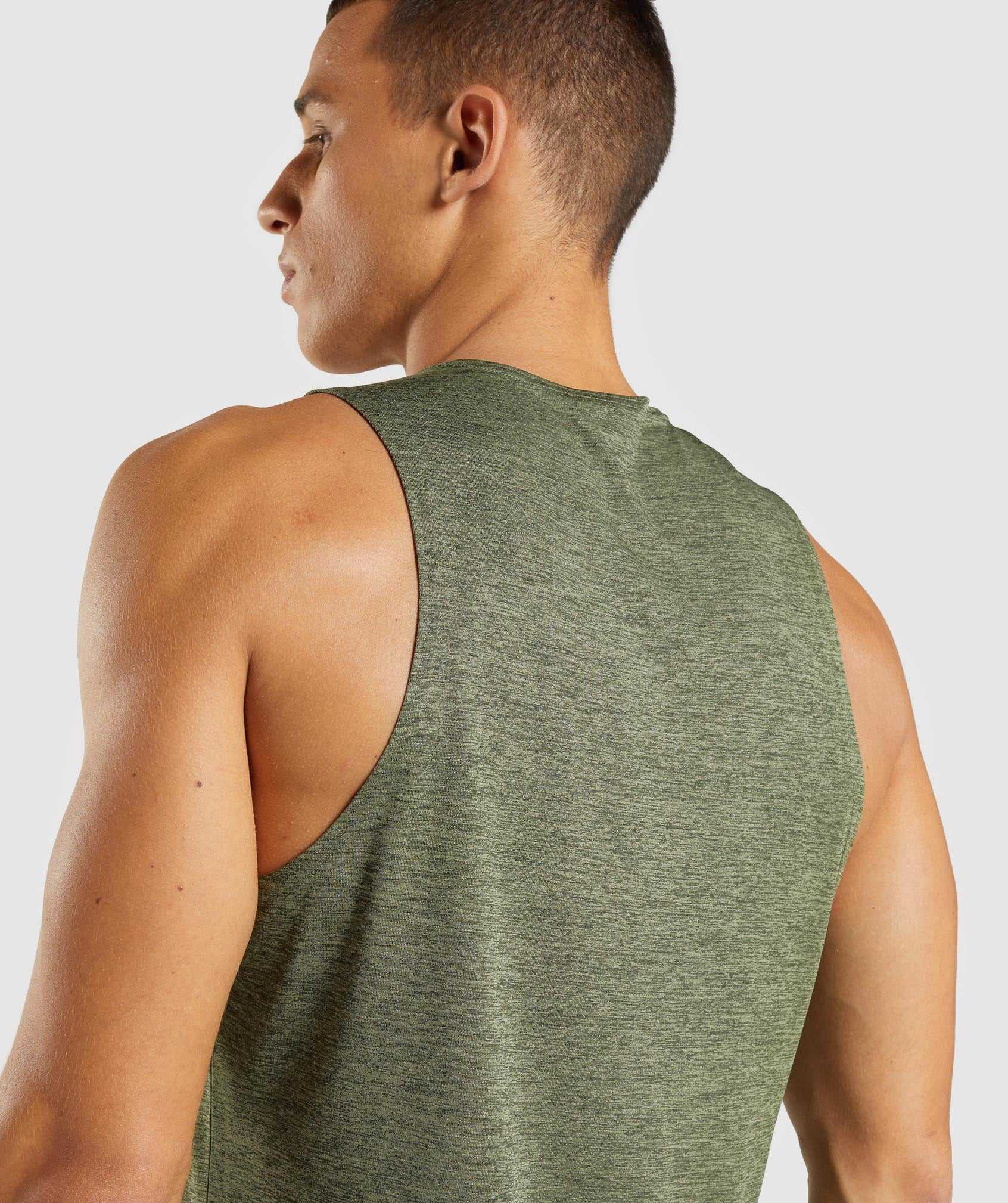 Olive / Olive Gymshark Arrival Slim Marl Men's Tanks | IMJNHT538