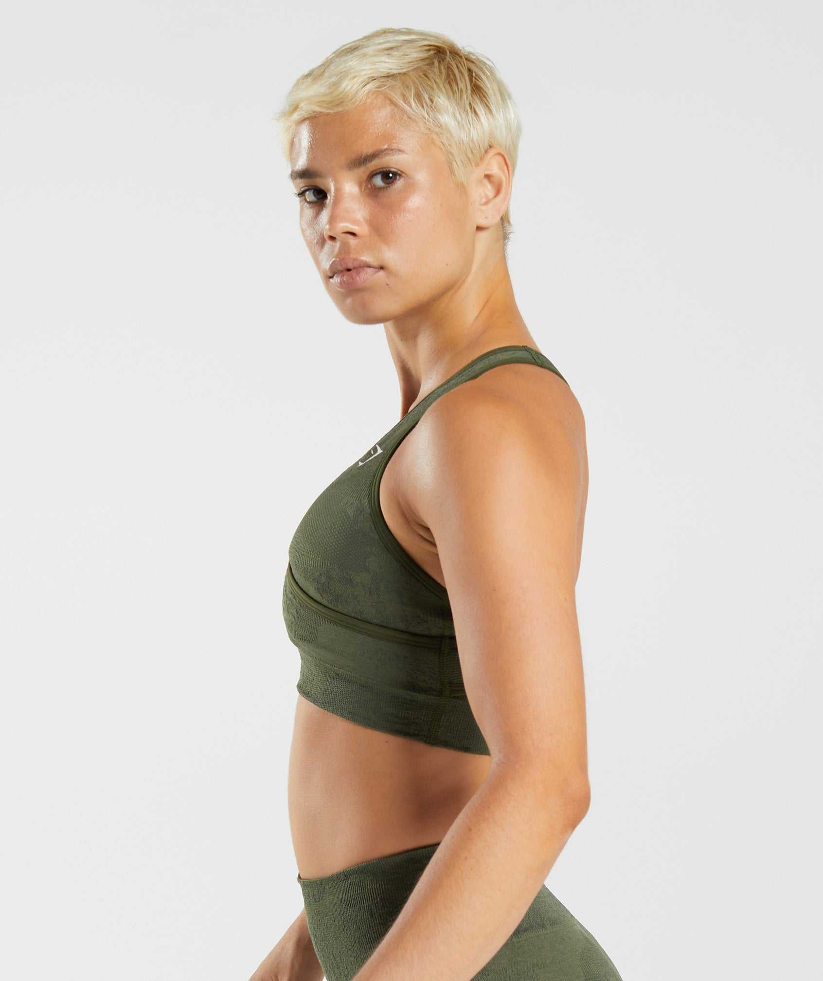 Orange / Olive / Olive Gymshark Adapt Camo Seamless Women's Sports Bra | IEQSHO526