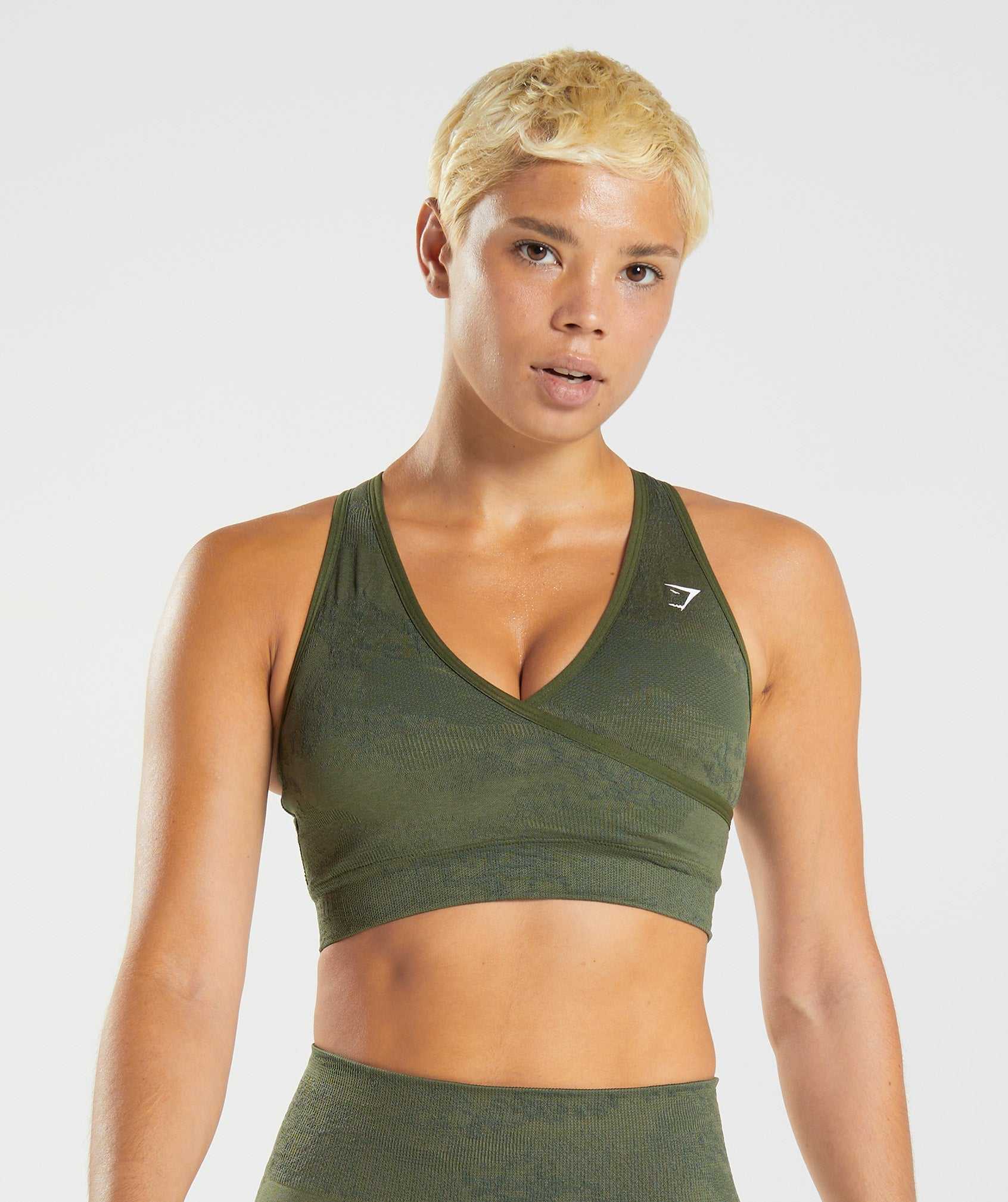 Orange / Olive / Olive Gymshark Adapt Camo Seamless Women's Sports Bra | IEQSHO526