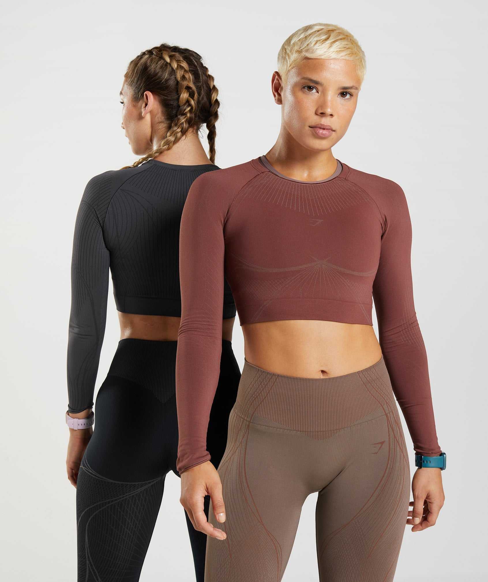 Pink Brown / Brown Gymshark Apex Seamless Crop Women's Tops | IEMWFK760