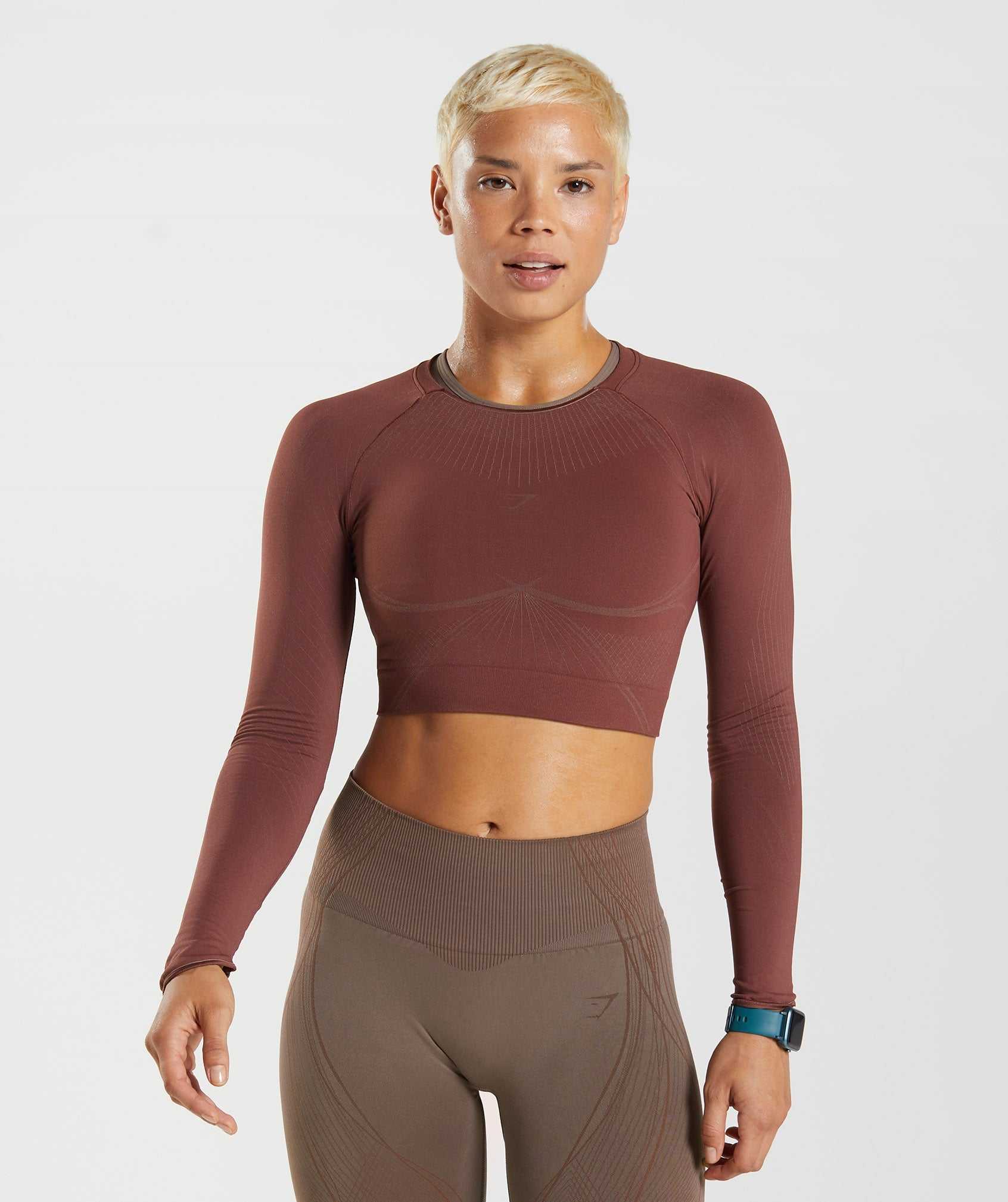 Pink Brown / Brown Gymshark Apex Seamless Crop Women\'s Tops | IEMWFK760