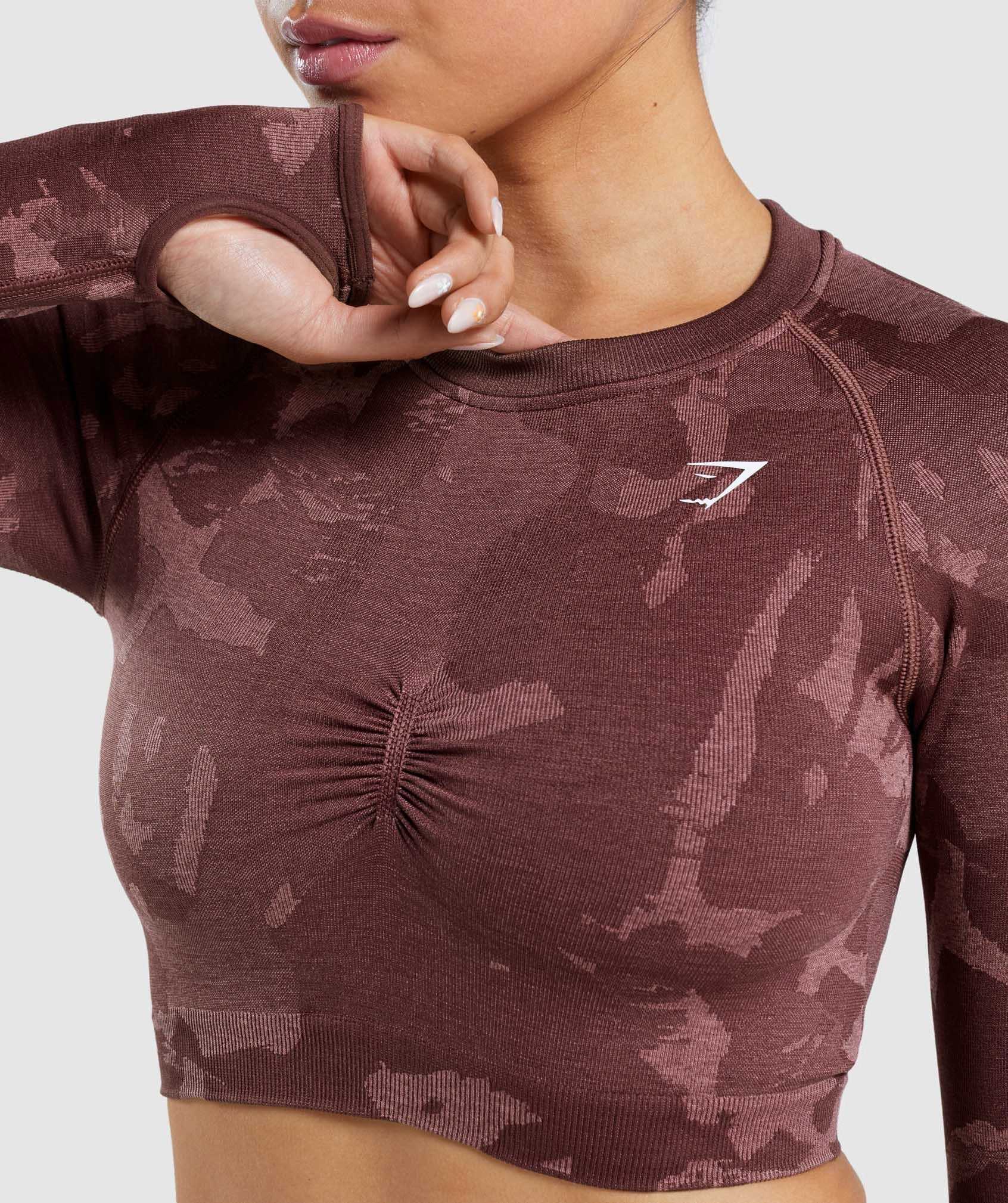 Pink Brown Gymshark Adapt Camo Seamless Long Sleeve Crop Women's Tops | CXQYVO965