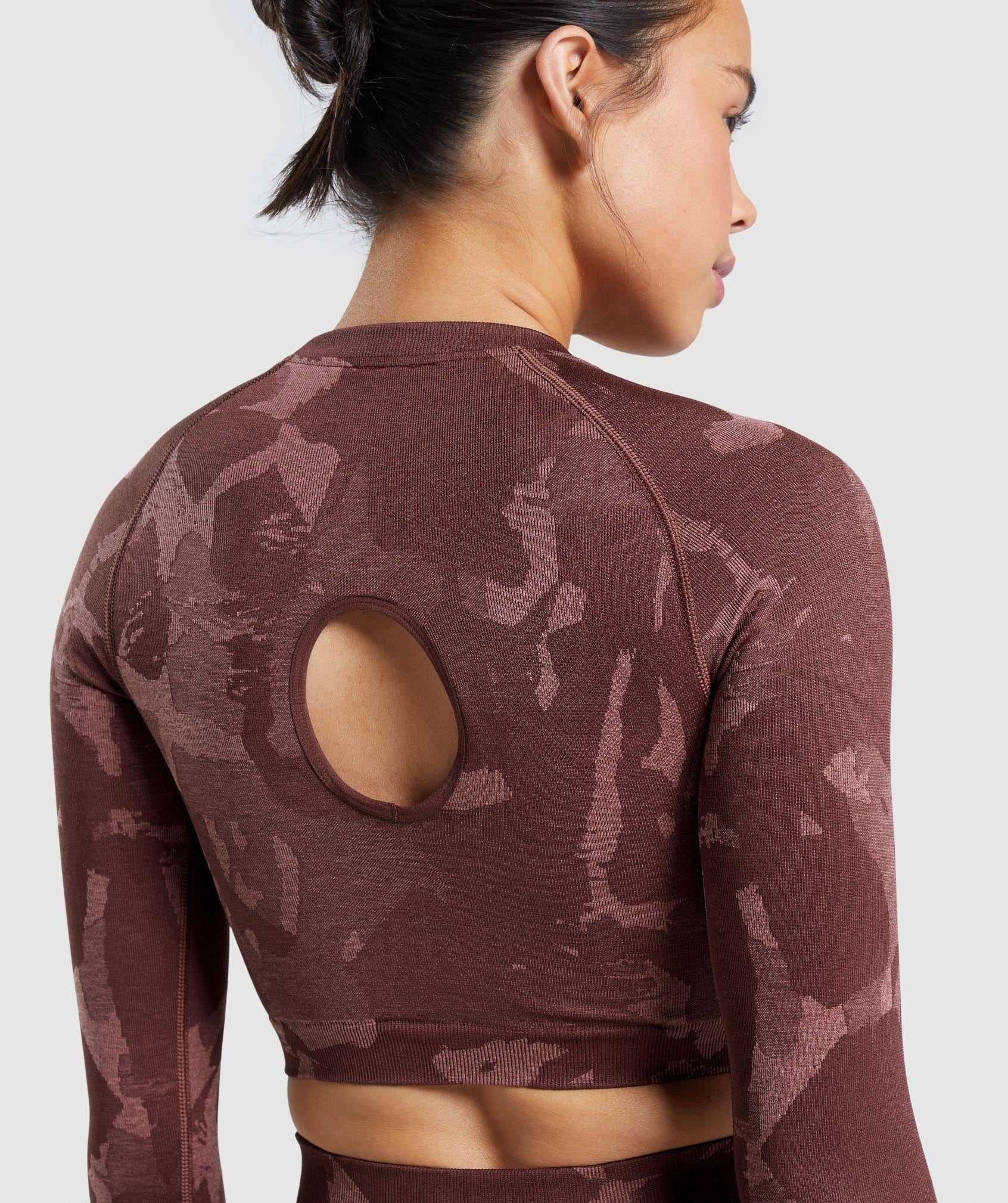 Pink Brown Gymshark Adapt Camo Seamless Long Sleeve Crop Women's Tops | CXQYVO965