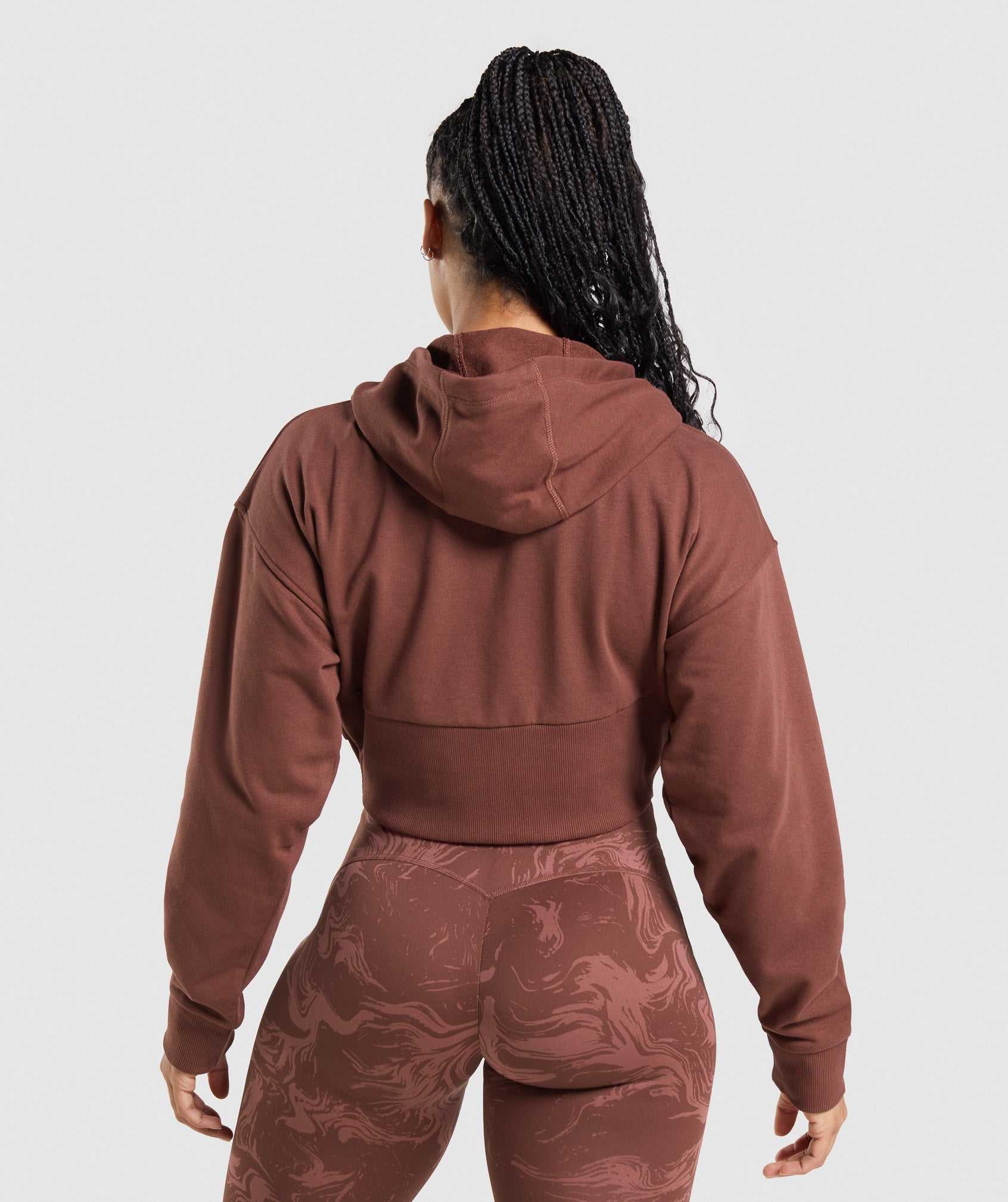 Pink Brown Gymshark GS Power Cropped Zip Women's Hoodie | HOBSQW846