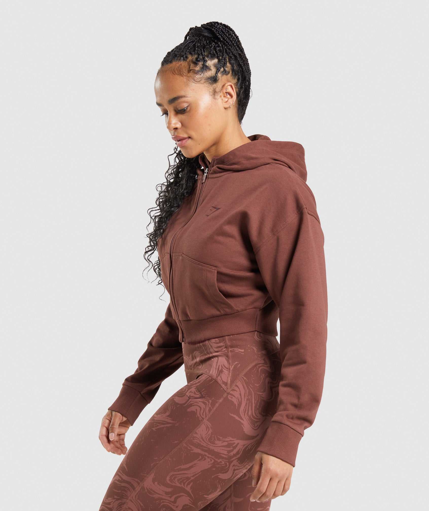 Pink Brown Gymshark GS Power Cropped Zip Women's Hoodie | HOBSQW846