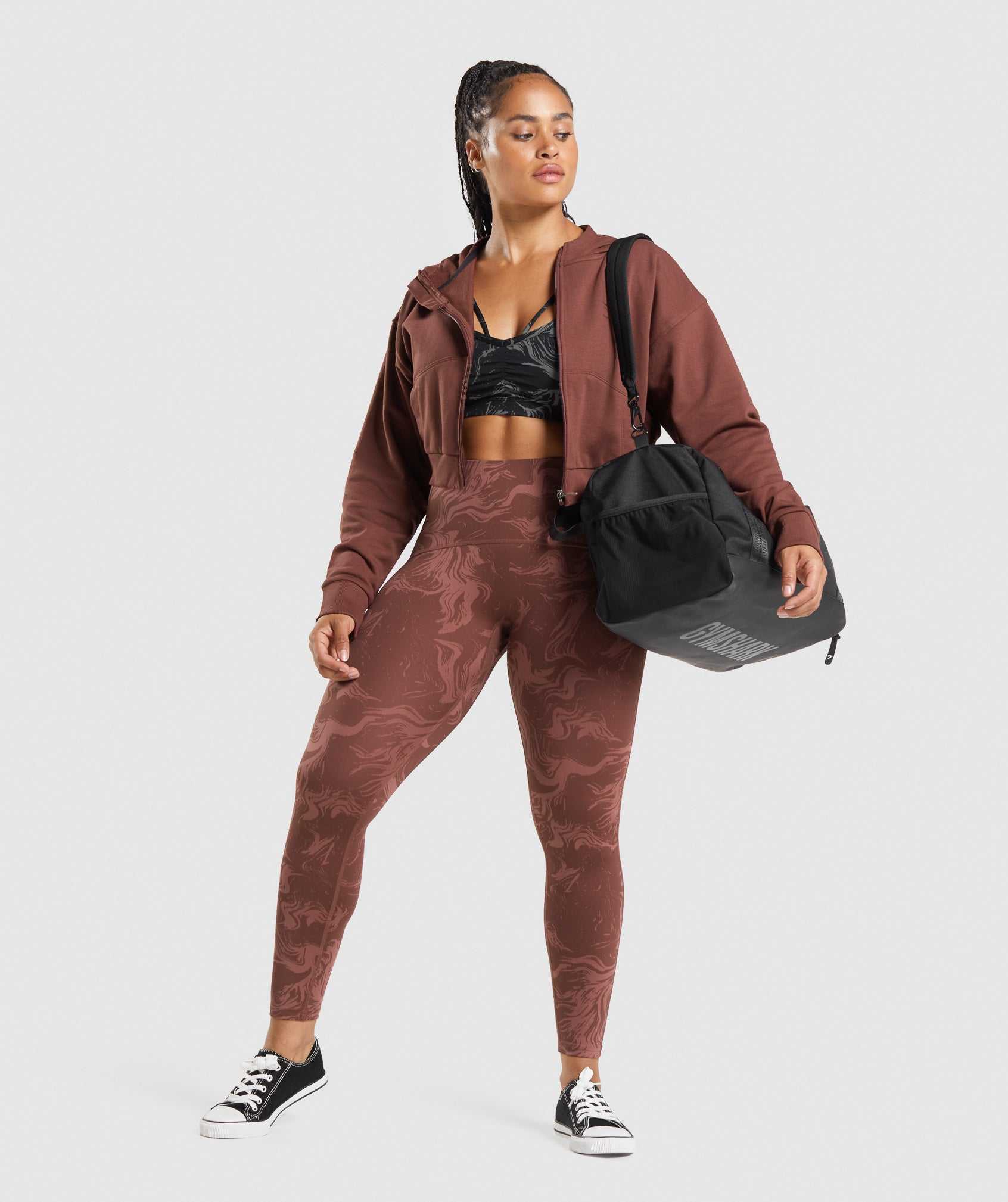 Pink Brown Gymshark GS Power Cropped Zip Women's Hoodie | HOBSQW846