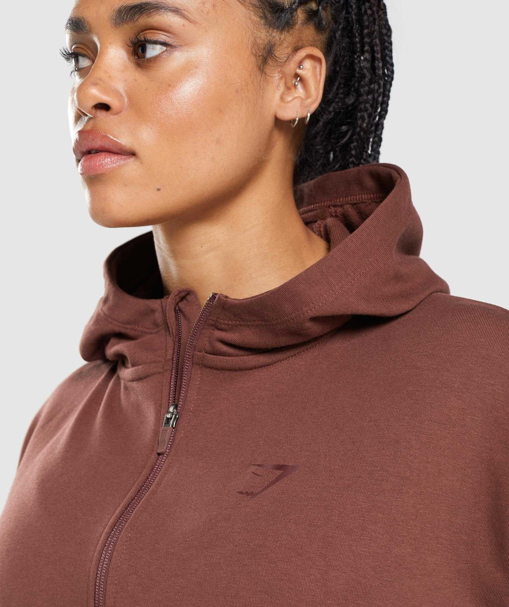 Pink Brown Gymshark GS Power Cropped Zip Women's Hoodie | HOBSQW846