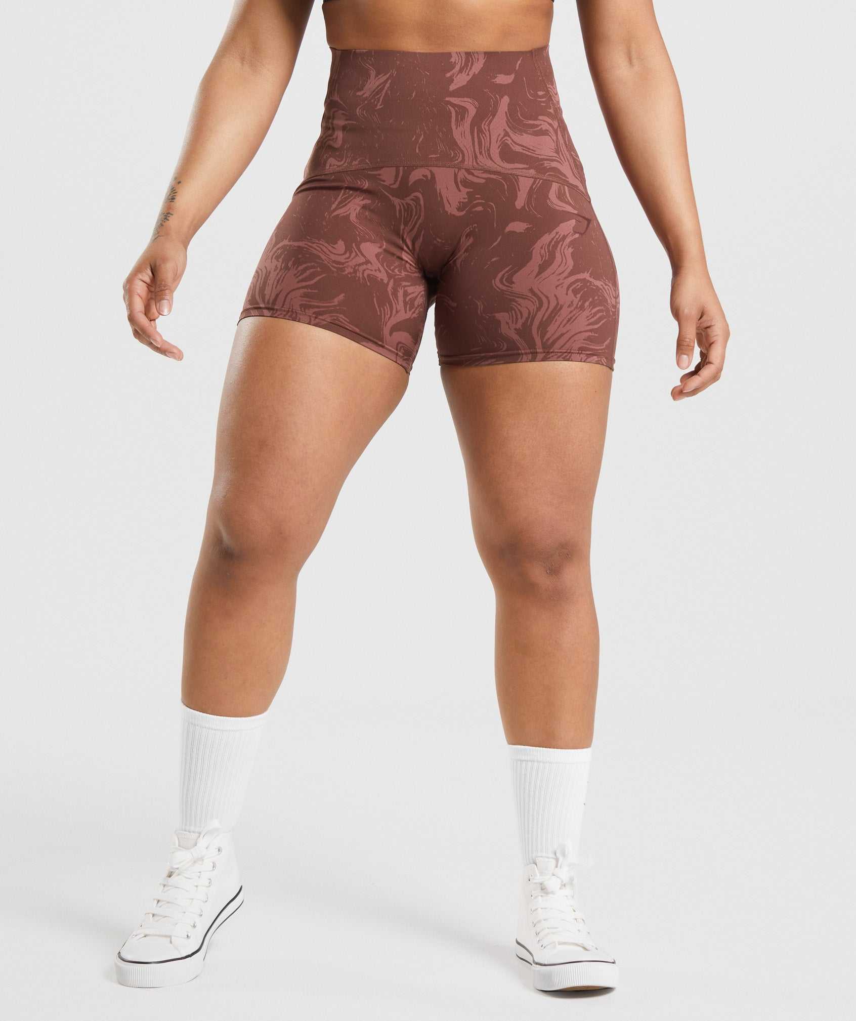 Pink Brown Gymshark GS Power High Rise Women\'s Shorts | IXRNVC809