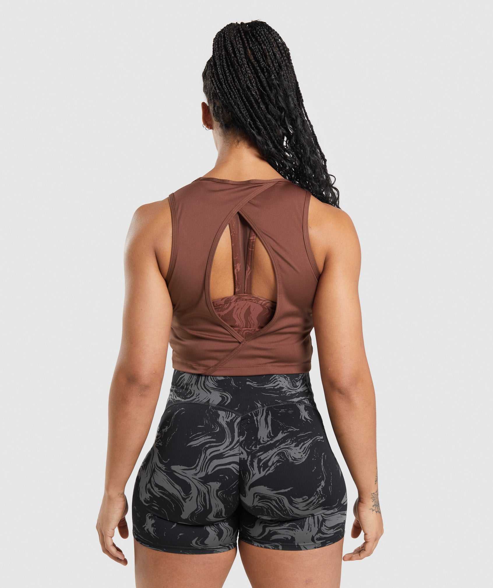 Pink Brown Gymshark GS Power Open Back Cropped Women's Tanks | PVWDRX937