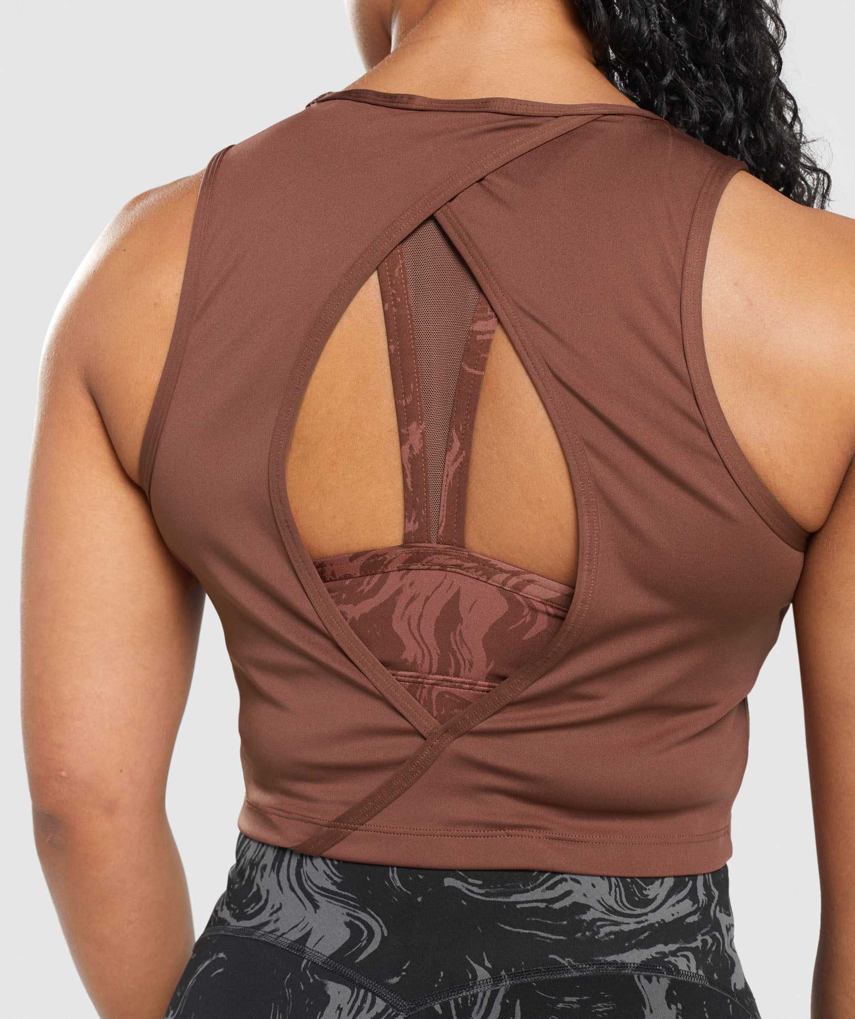 Pink Brown Gymshark GS Power Open Back Cropped Women's Tanks | PVWDRX937