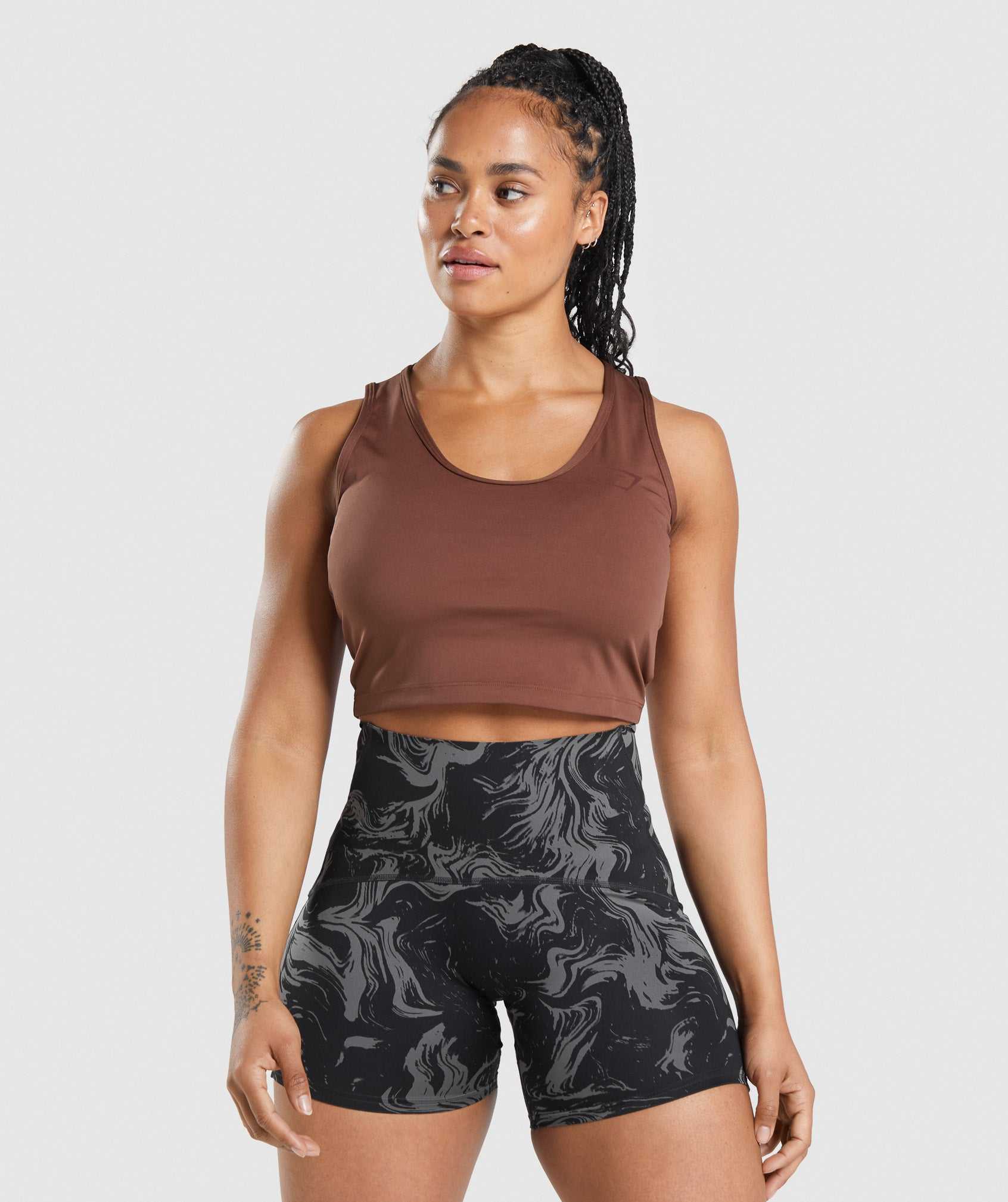 Pink Brown Gymshark GS Power Open Back Cropped Women\'s Tanks | PVWDRX937