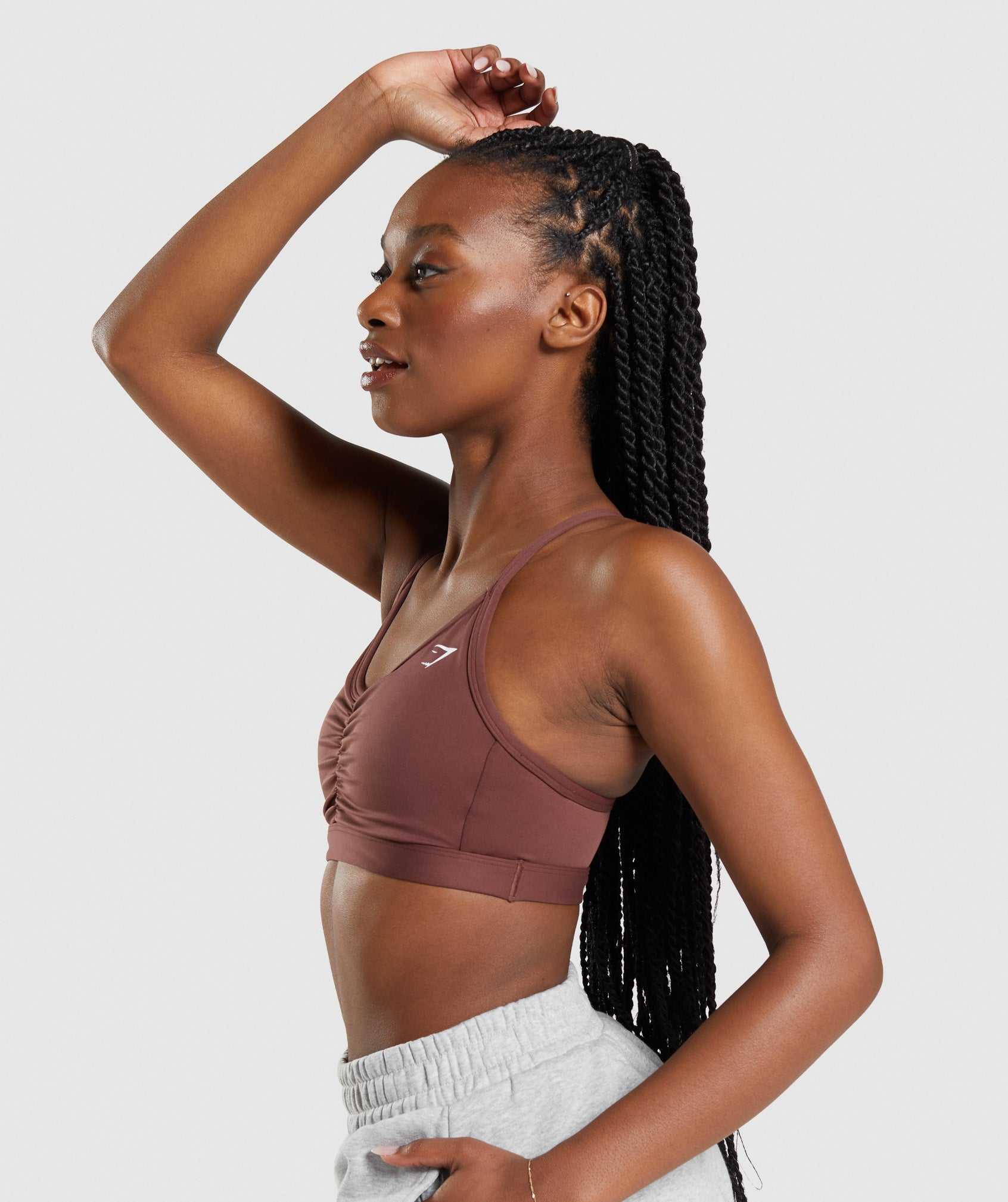 Pink Brown Gymshark Ruched Women's Sports Bra | FWRVAL624