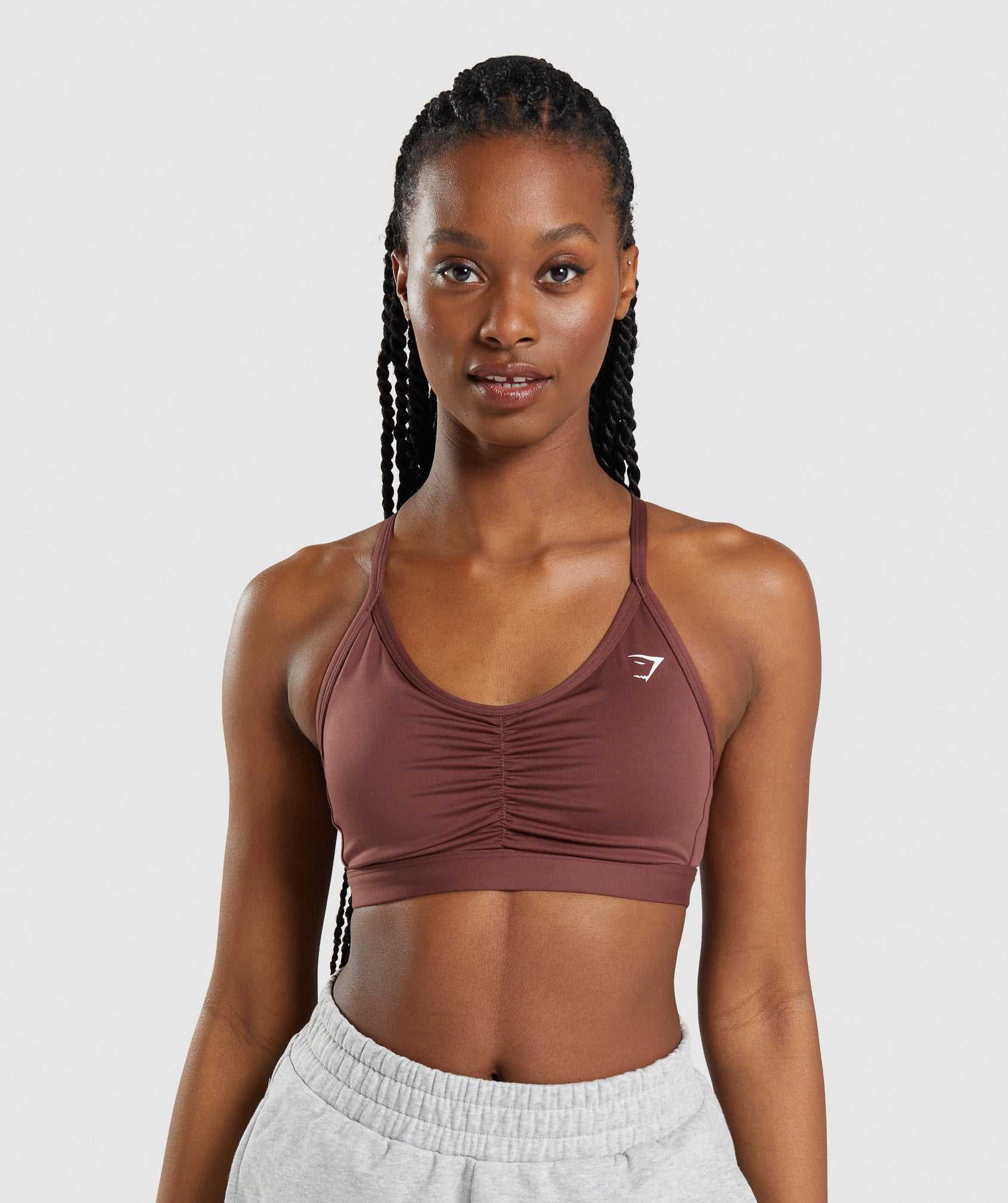 Pink Brown Gymshark Ruched Women\'s Sports Bra | FWRVAL624