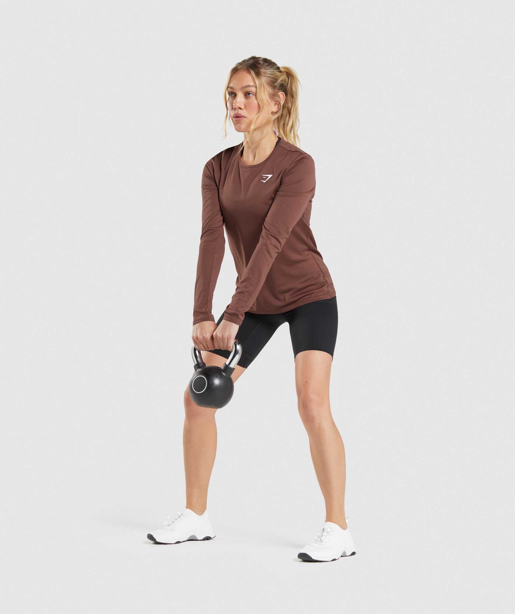 Pink Brown Gymshark Training Long Sleeve Women's Tops | IXVMPC975