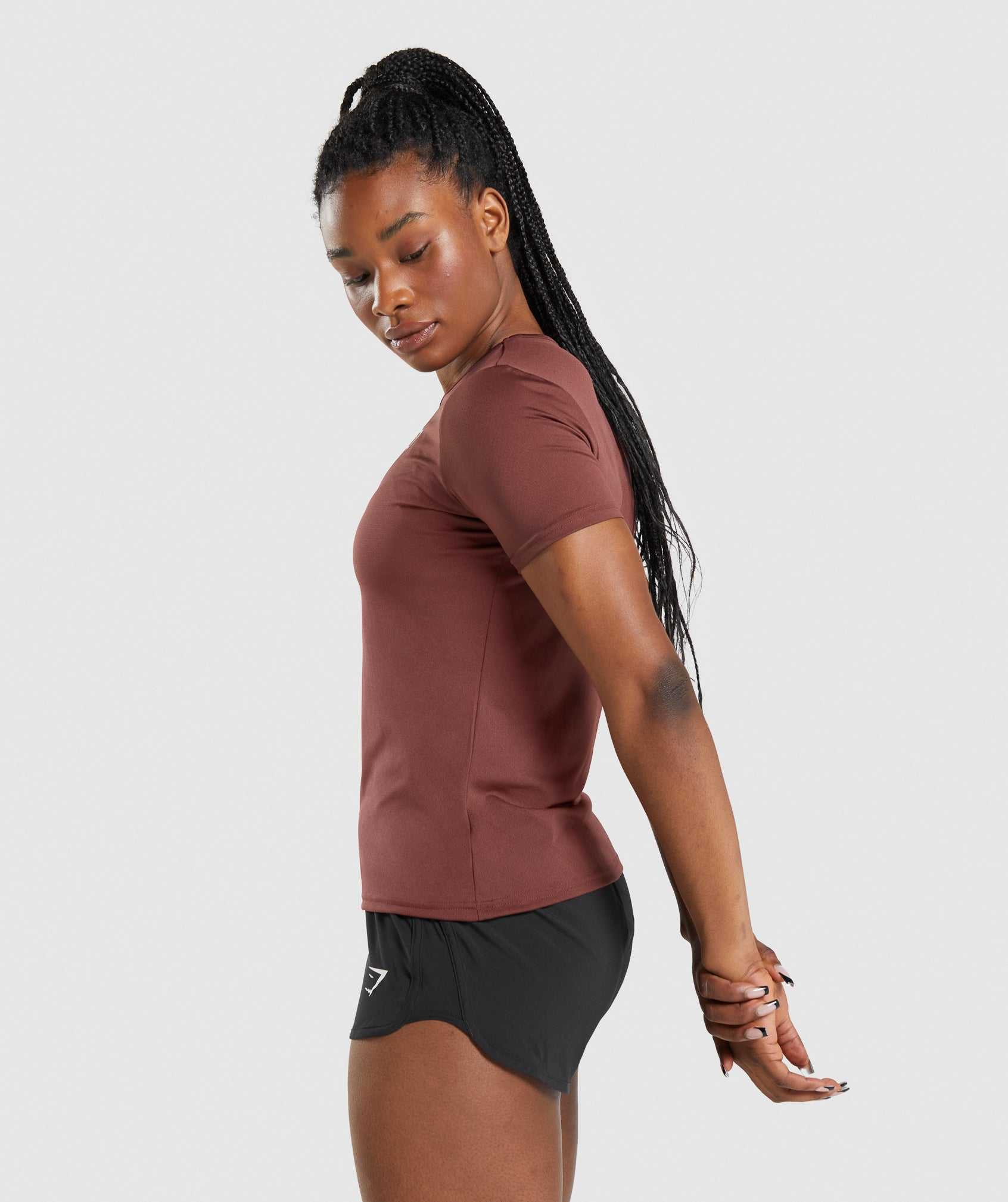 Pink Brown Gymshark Training Women's T Shirts | MDNLWR109