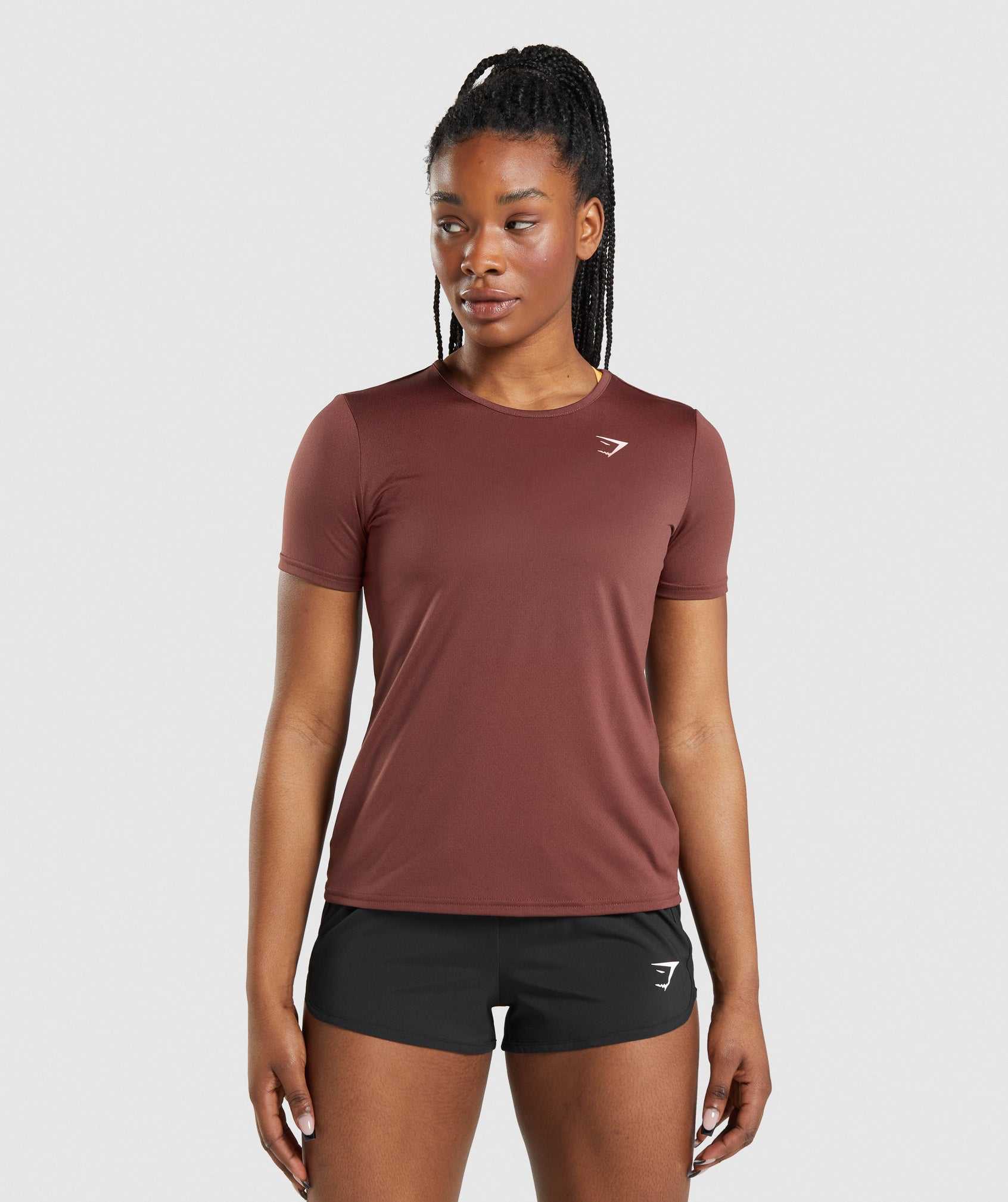 Pink Brown Gymshark Training Women\'s T Shirts | MDNLWR109