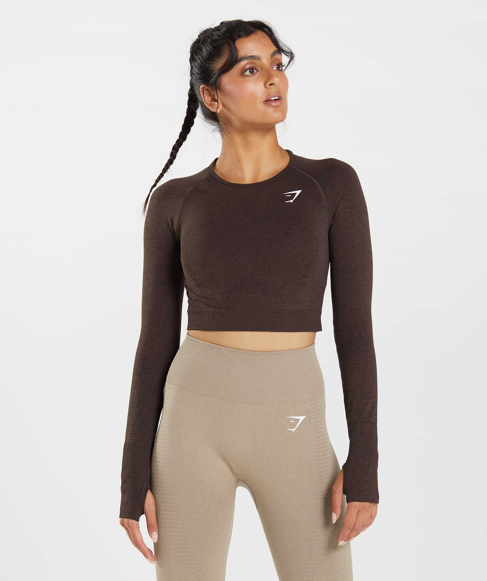 Pink Brown Gymshark Vital Seamless 2.0 Crop Women's Tops | GRFTXP231