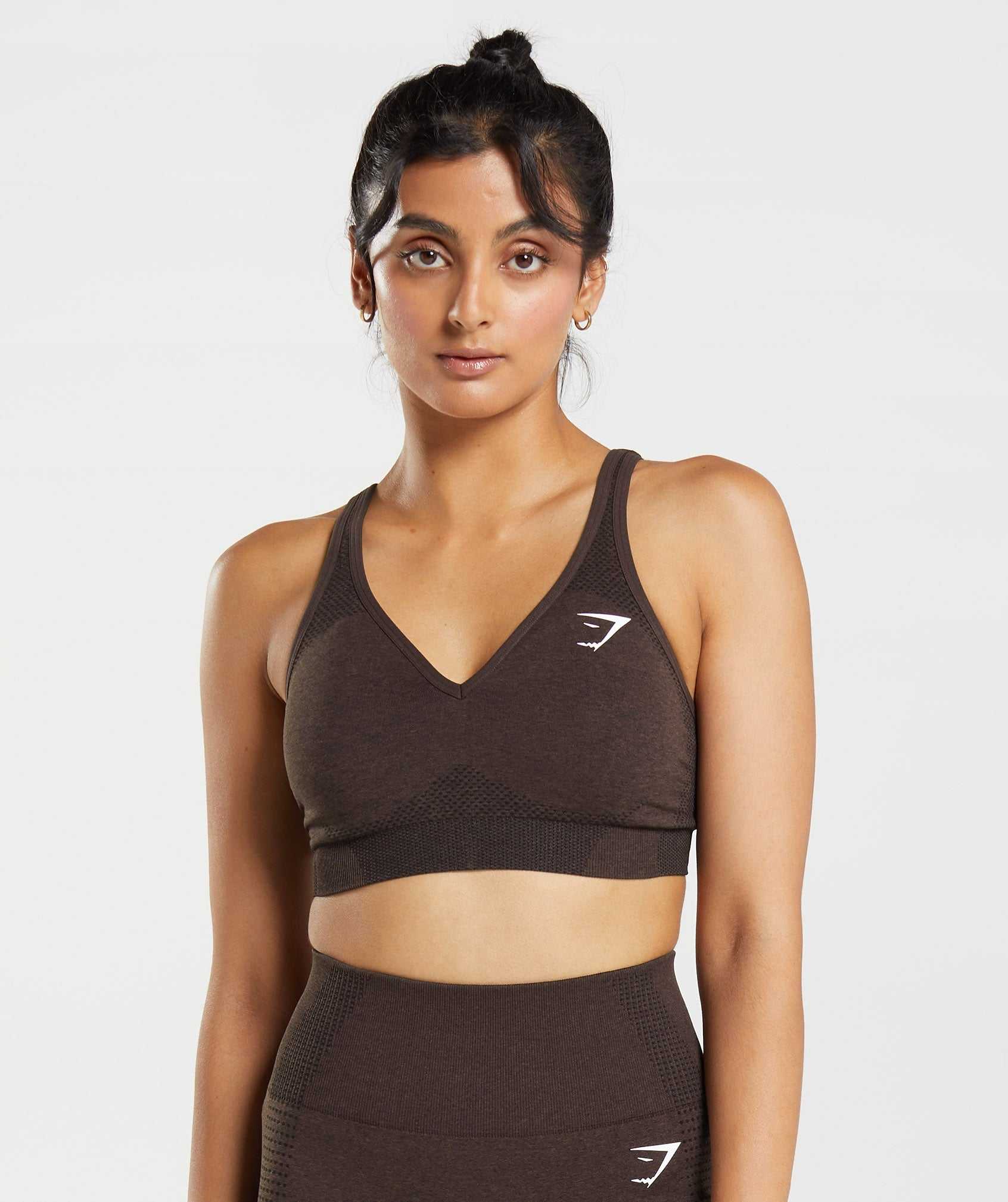 Pink Brown Gymshark Vital Seamless 2.0 V Neck Women's Sports Bra | AJQCYO897