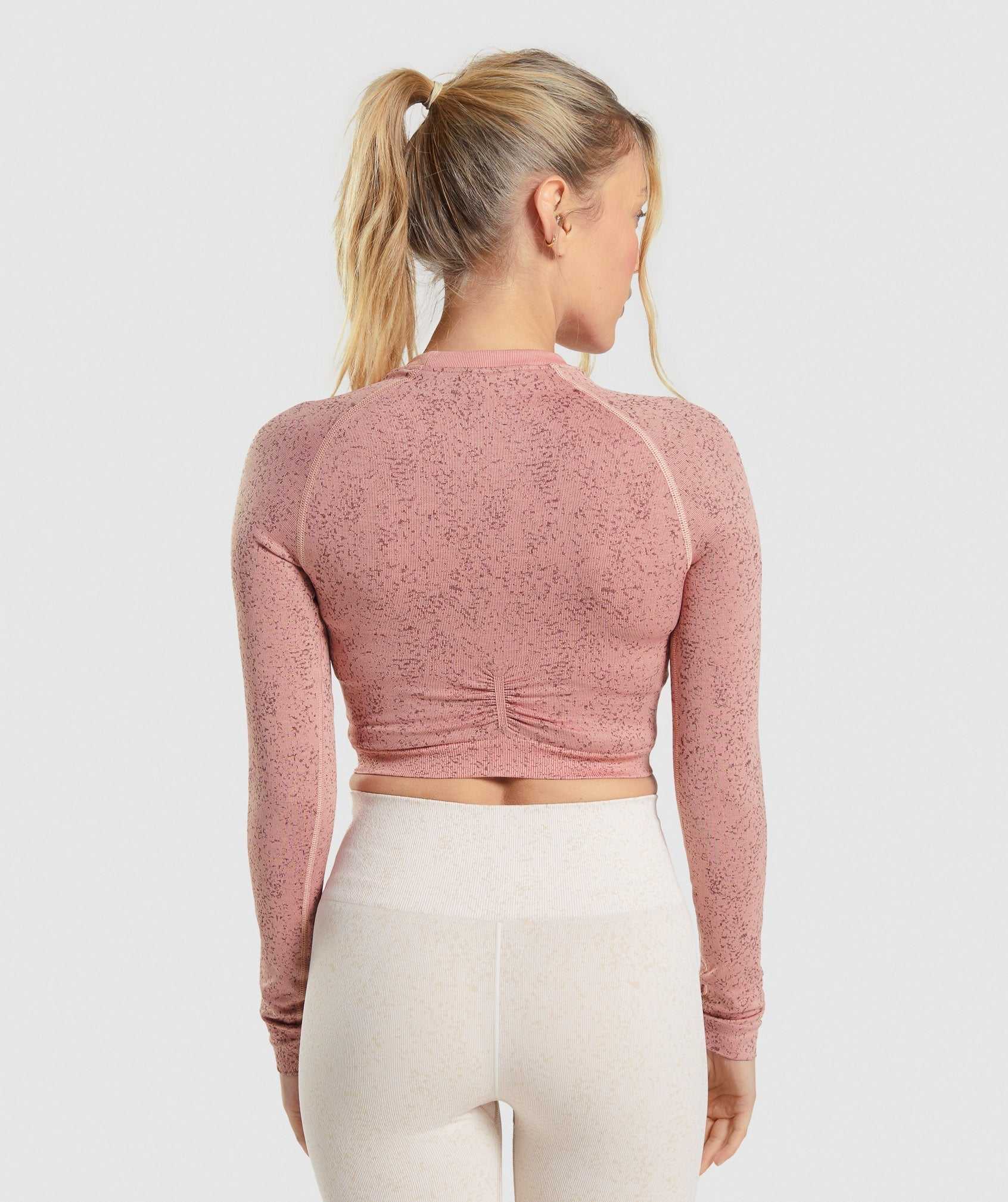 Pink Gymshark Adapt Fleck Seamless Long Sleeve Crop Women's Tops | EBJFVK793