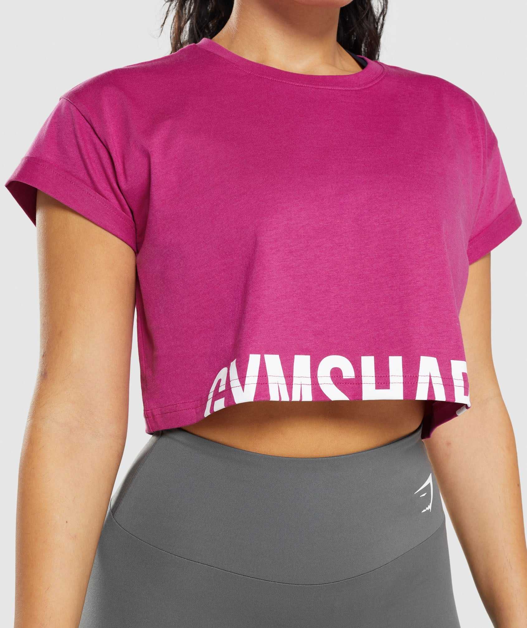 Pink Gymshark Fraction Crop Women's Tops | SWFTUE268