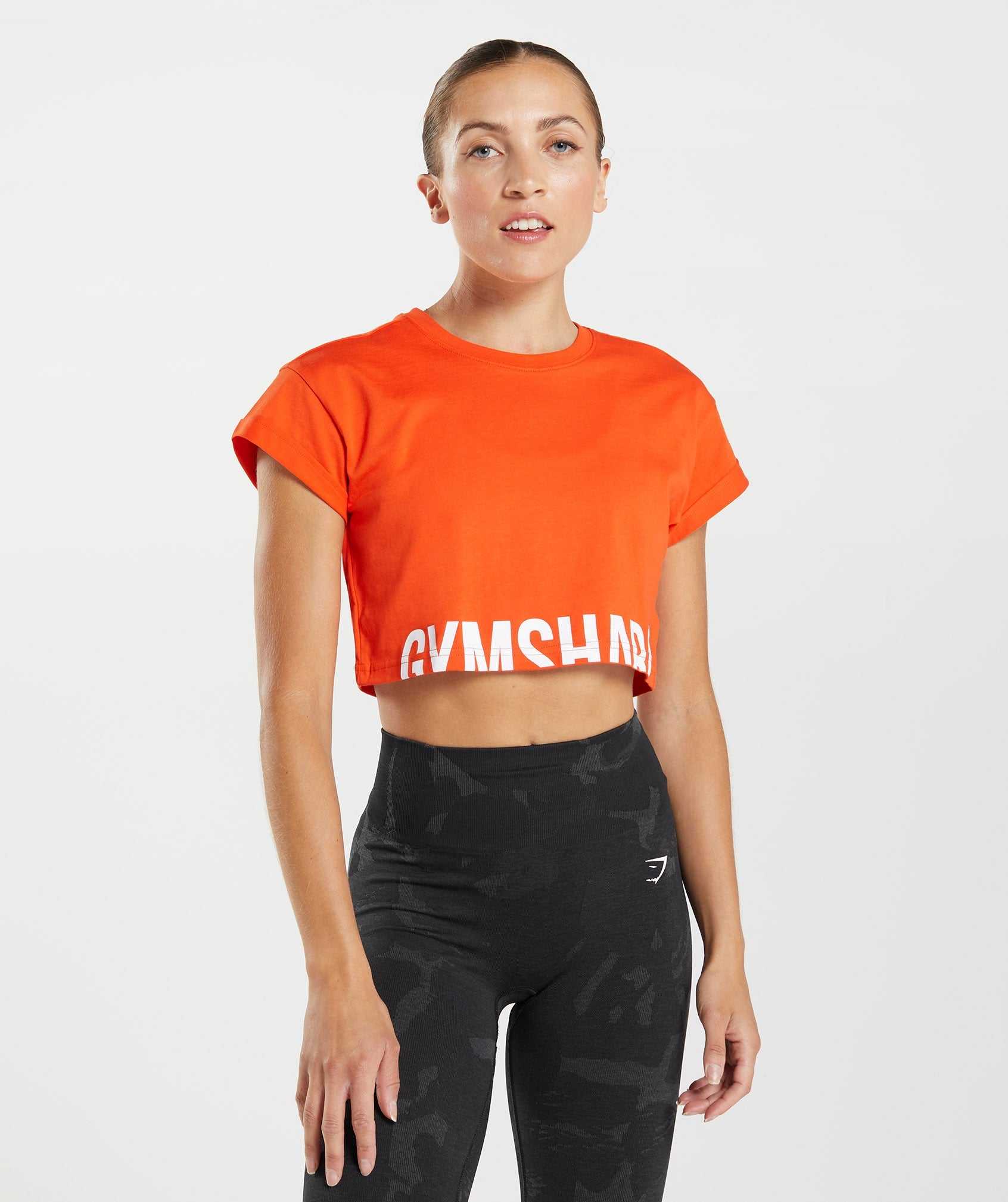 Red Gymshark Fraction Crop Women's Tops | QMJLUS579