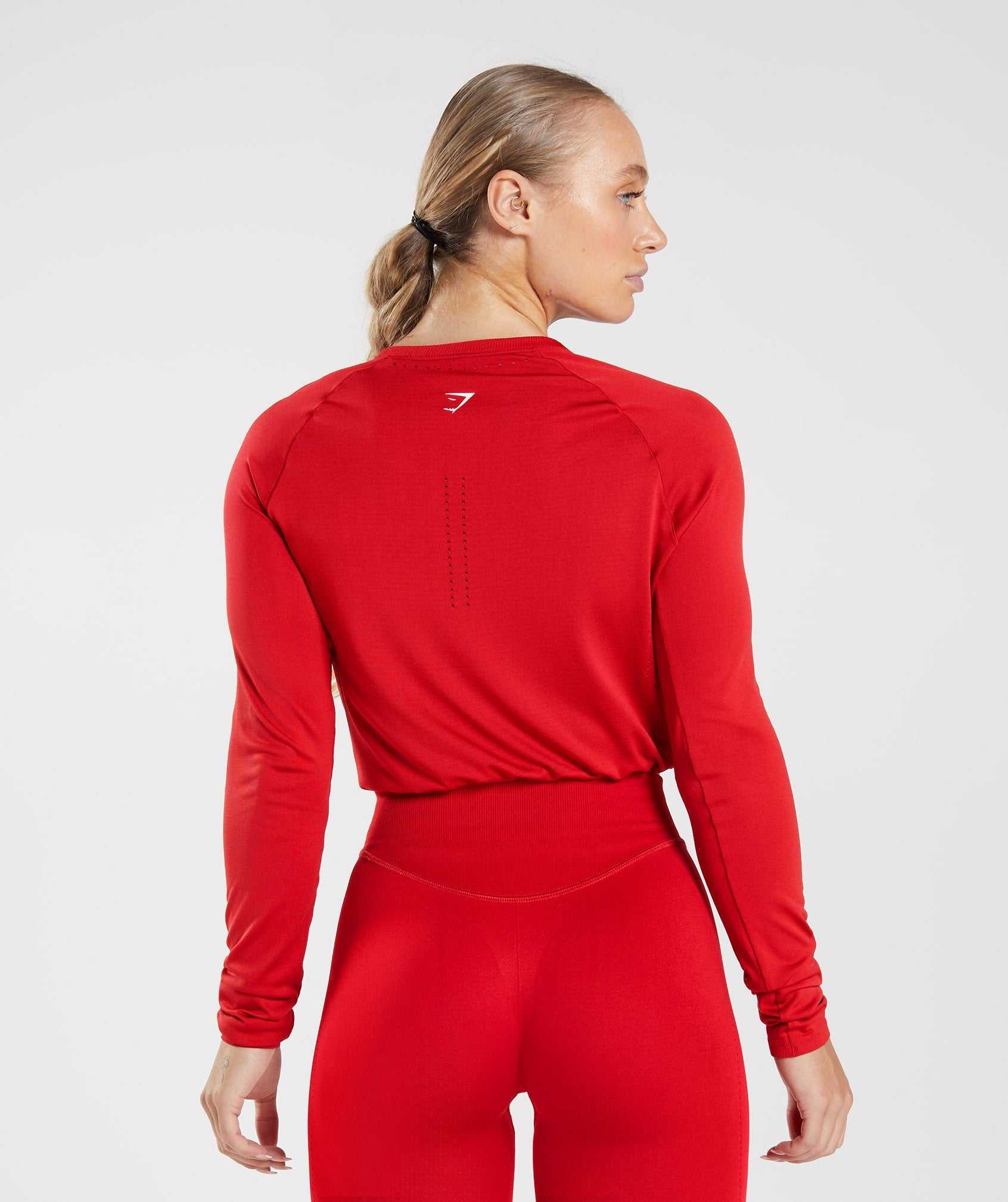 Red Gymshark Sweat Seamless Long Sleeve Crop Women's Tops | TAVQWM084