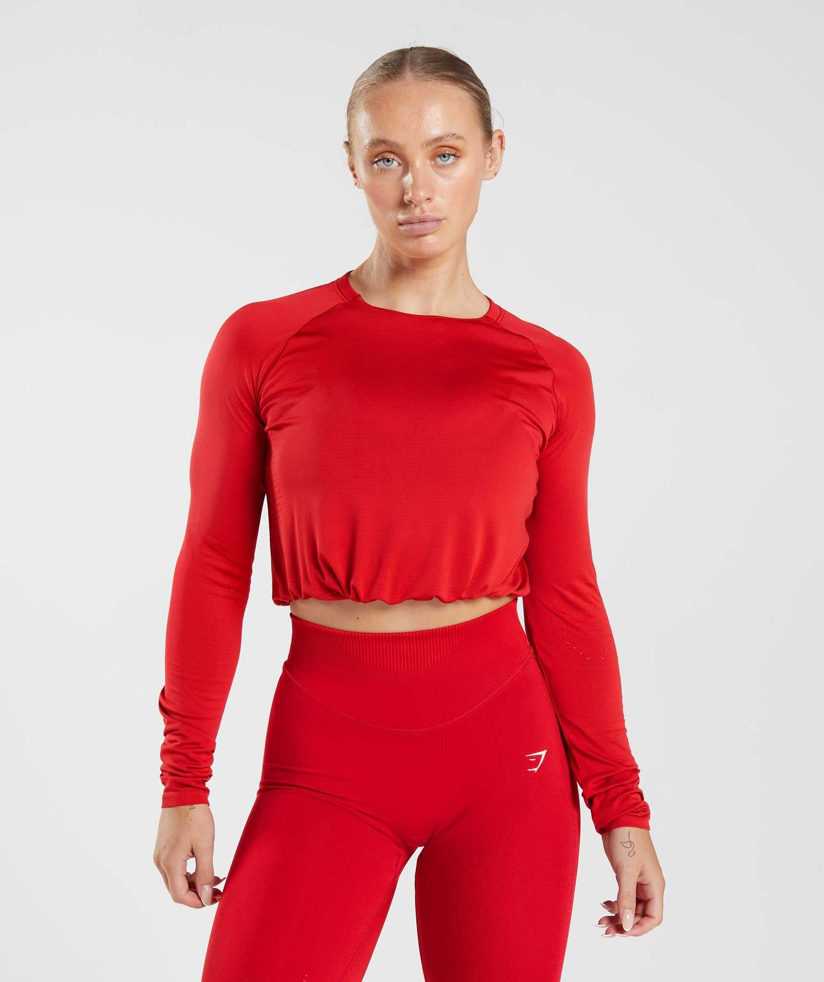 Red Gymshark Sweat Seamless Long Sleeve Crop Women's Tops | TAVQWM084