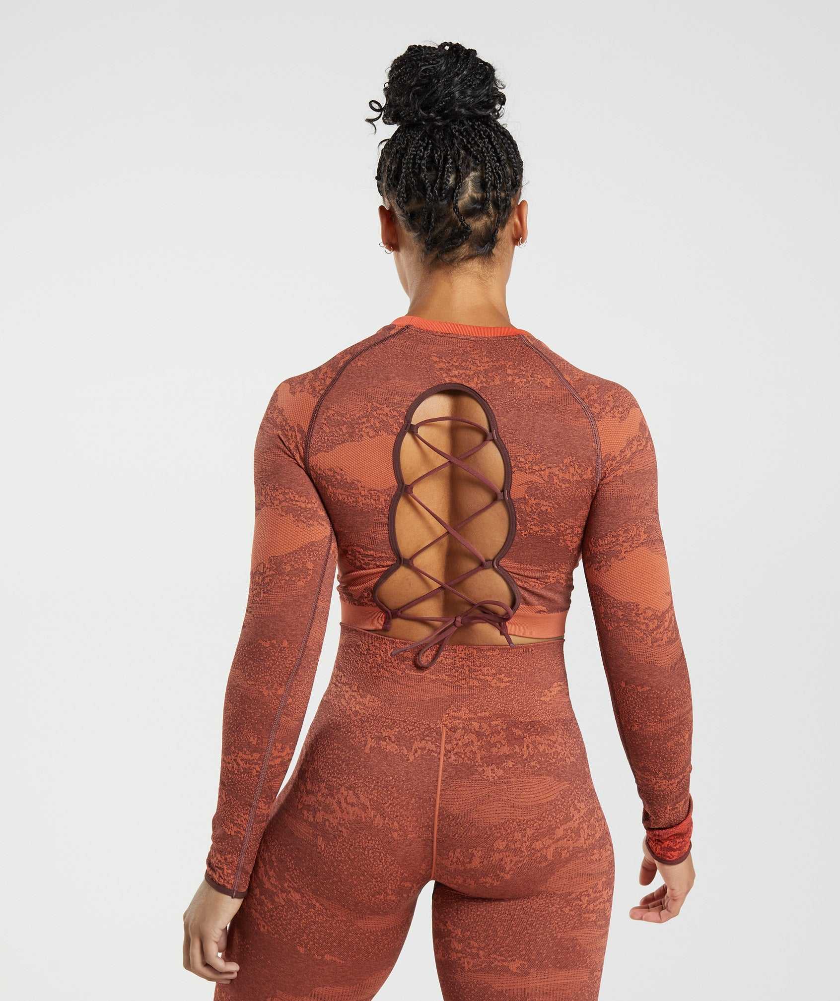 Red / Pink Brown Gymshark Adapt Camo Seamless Lace Up Back Women's Tops | GEFOUR138