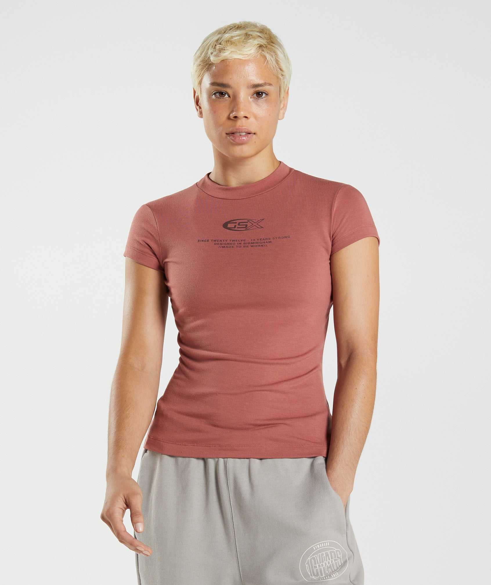 Rose Brown Gymshark GS10 Year Body Fit Women's T Shirts | CWFRVA532