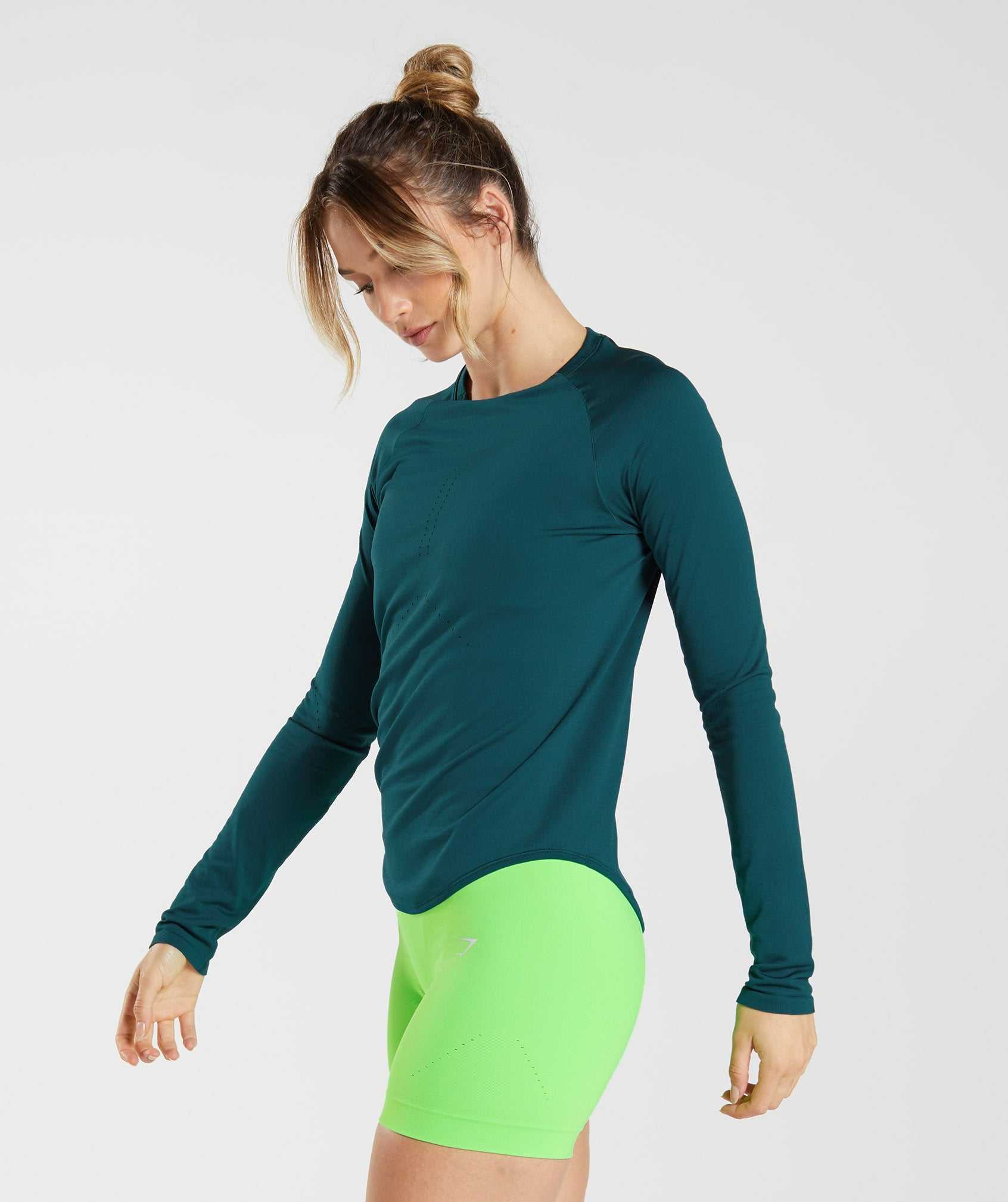 Turquoise Gymshark Sweat Seamless Long Sleeve Women's Tops | ASGHPV301