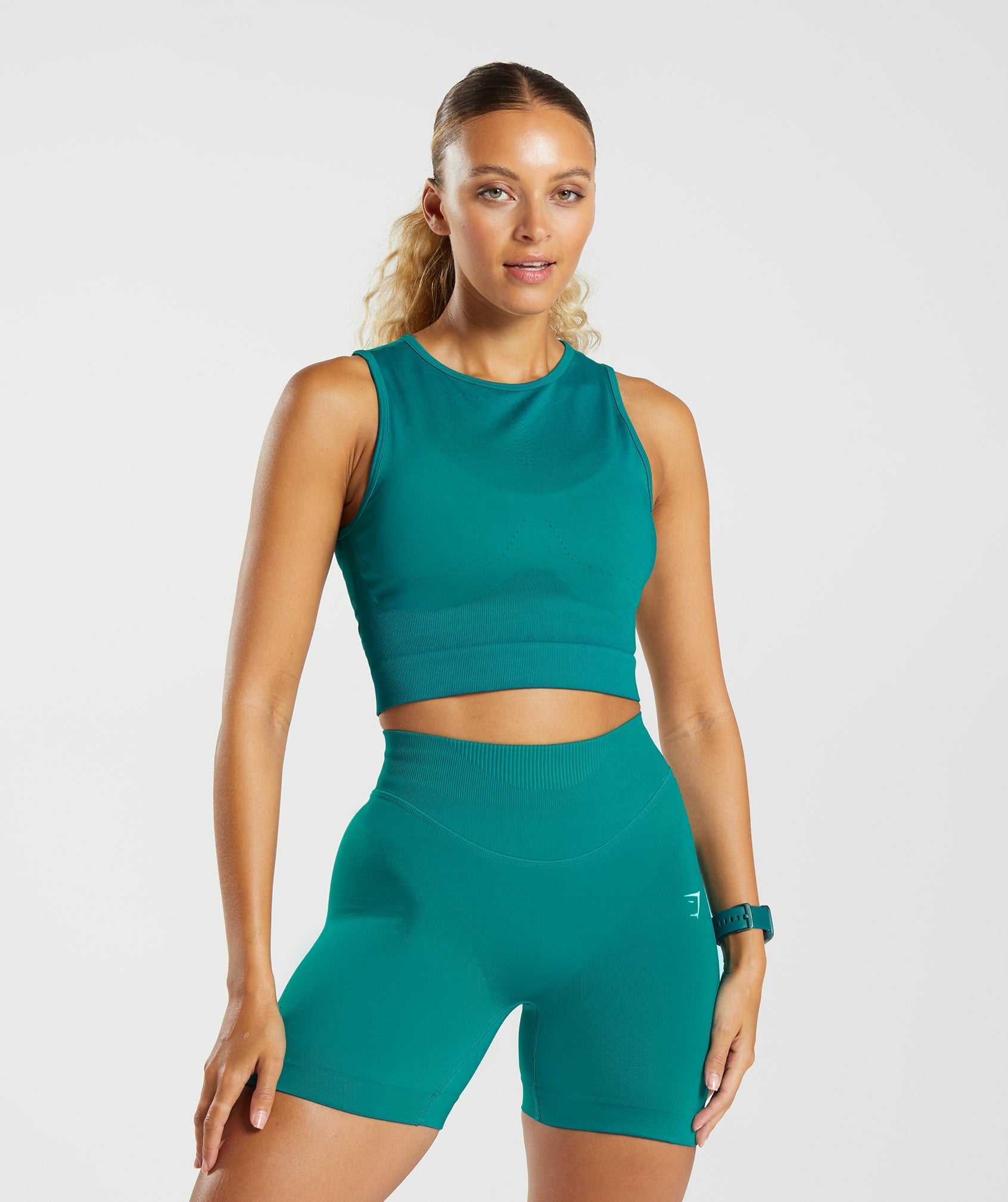 Turquoise Gymshark Sweat Seamless Midi Women\'s Tanks | BXMLKA952