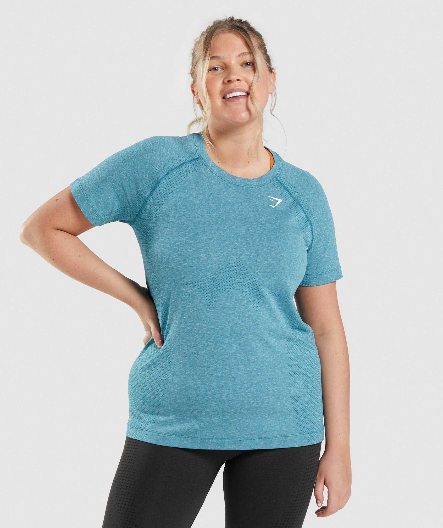 Turquoise Gymshark Vital Seamless 2.0 Light Women\'s T Shirts | UBPYCK107