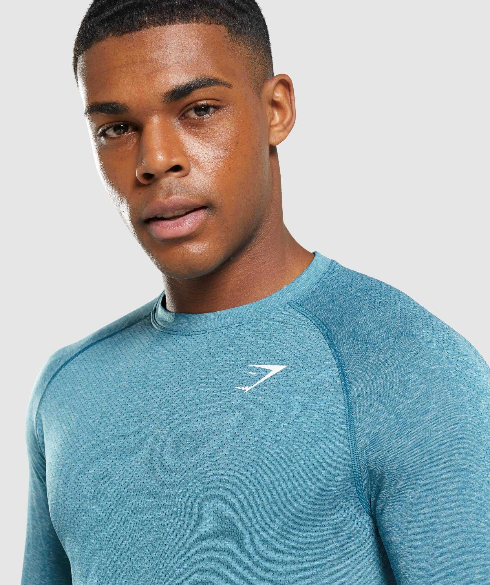 Turquoise Gymshark Vital Seamless Light Long Sleeve Men's T Shirts | STLMUC504