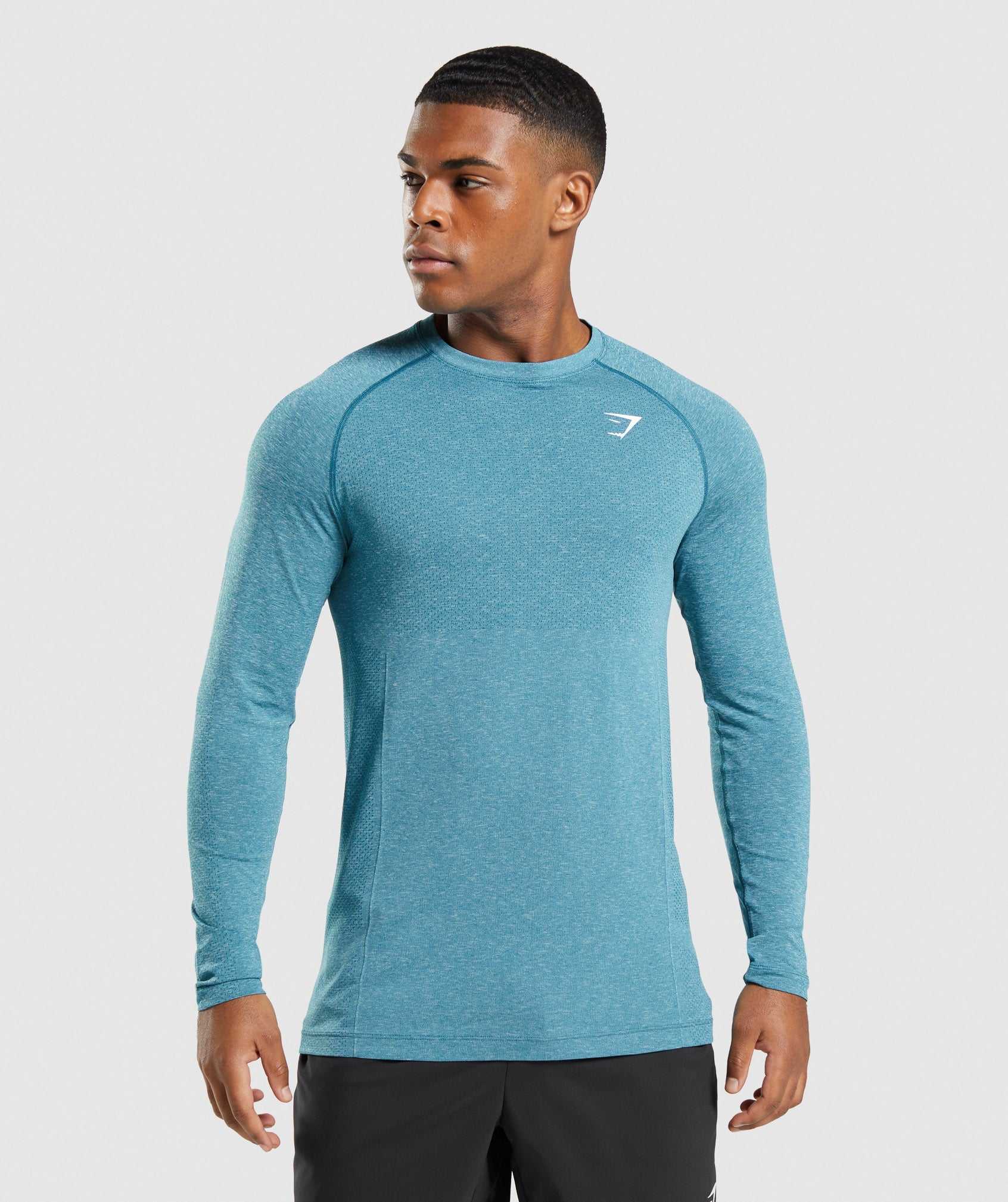 Turquoise Gymshark Vital Seamless Light Long Sleeve Men\'s T Shirts | STLMUC504