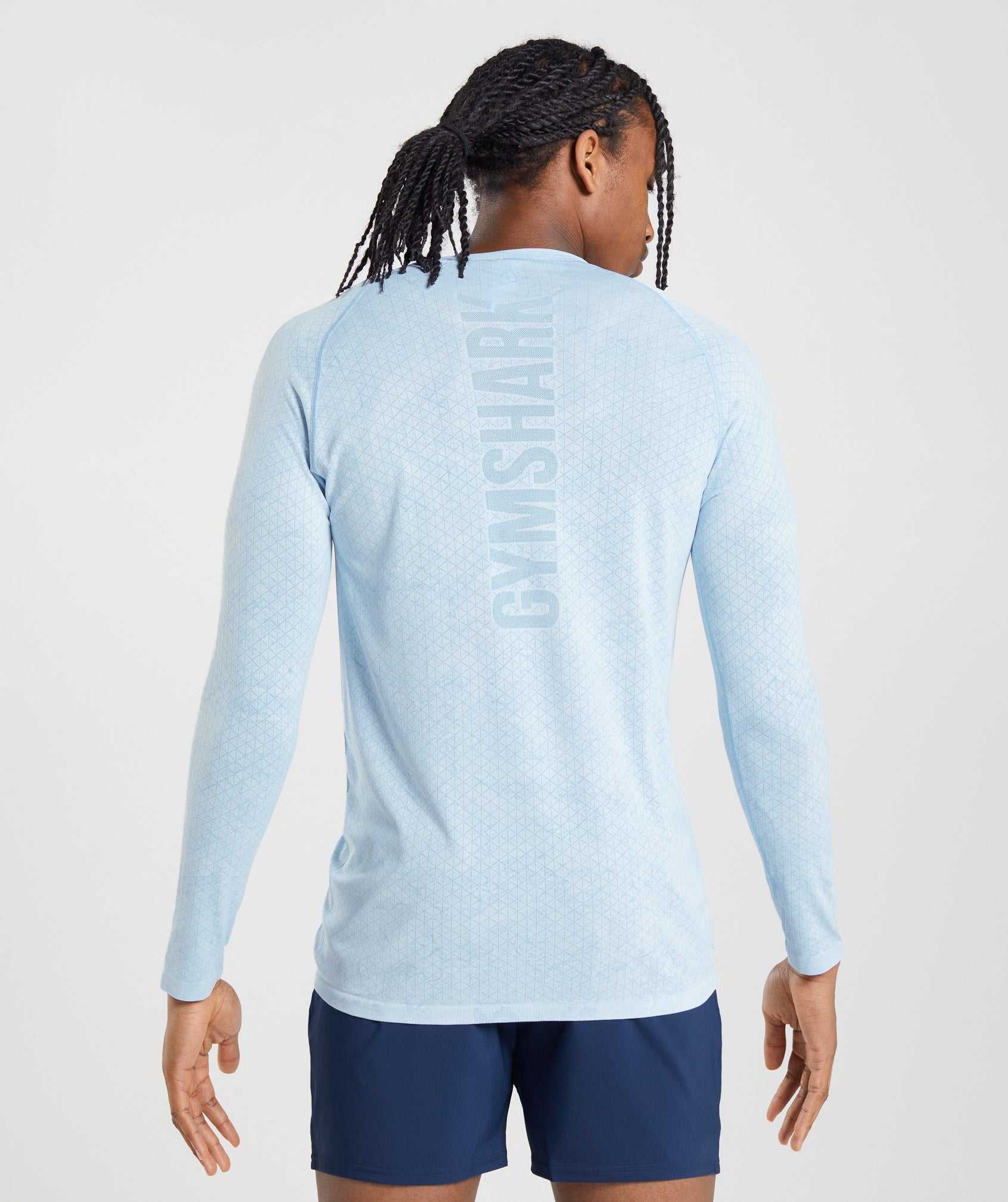 White / Blue Gymshark Geo Seamless Long Sleeve Men's T Shirts | MZUTYI721