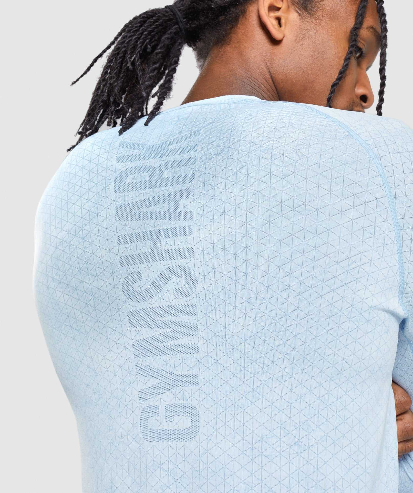 White / Blue Gymshark Geo Seamless Long Sleeve Men's T Shirts | MZUTYI721