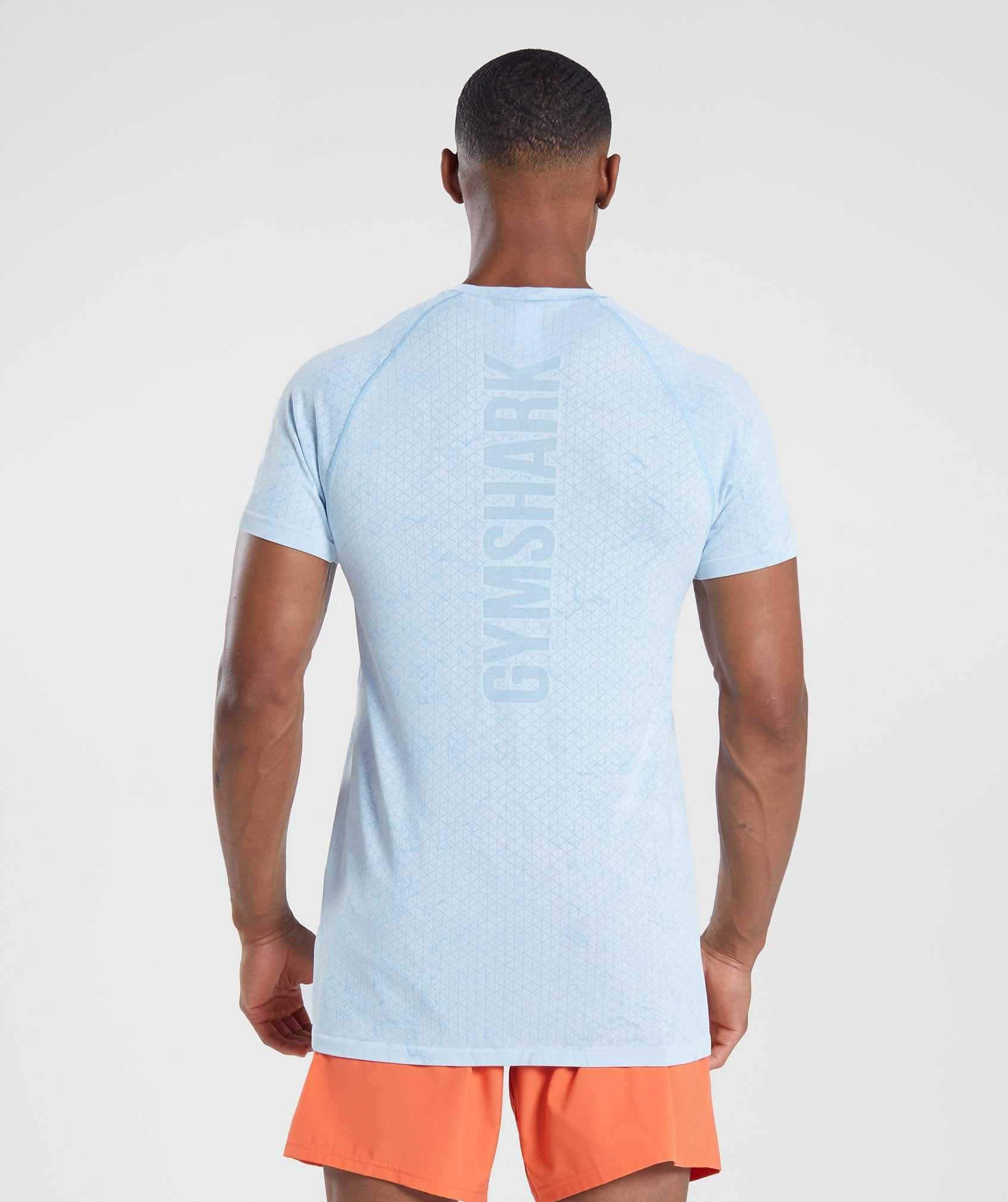 White / Blue Gymshark Geo Seamless Men's T Shirts | LWZFGD193