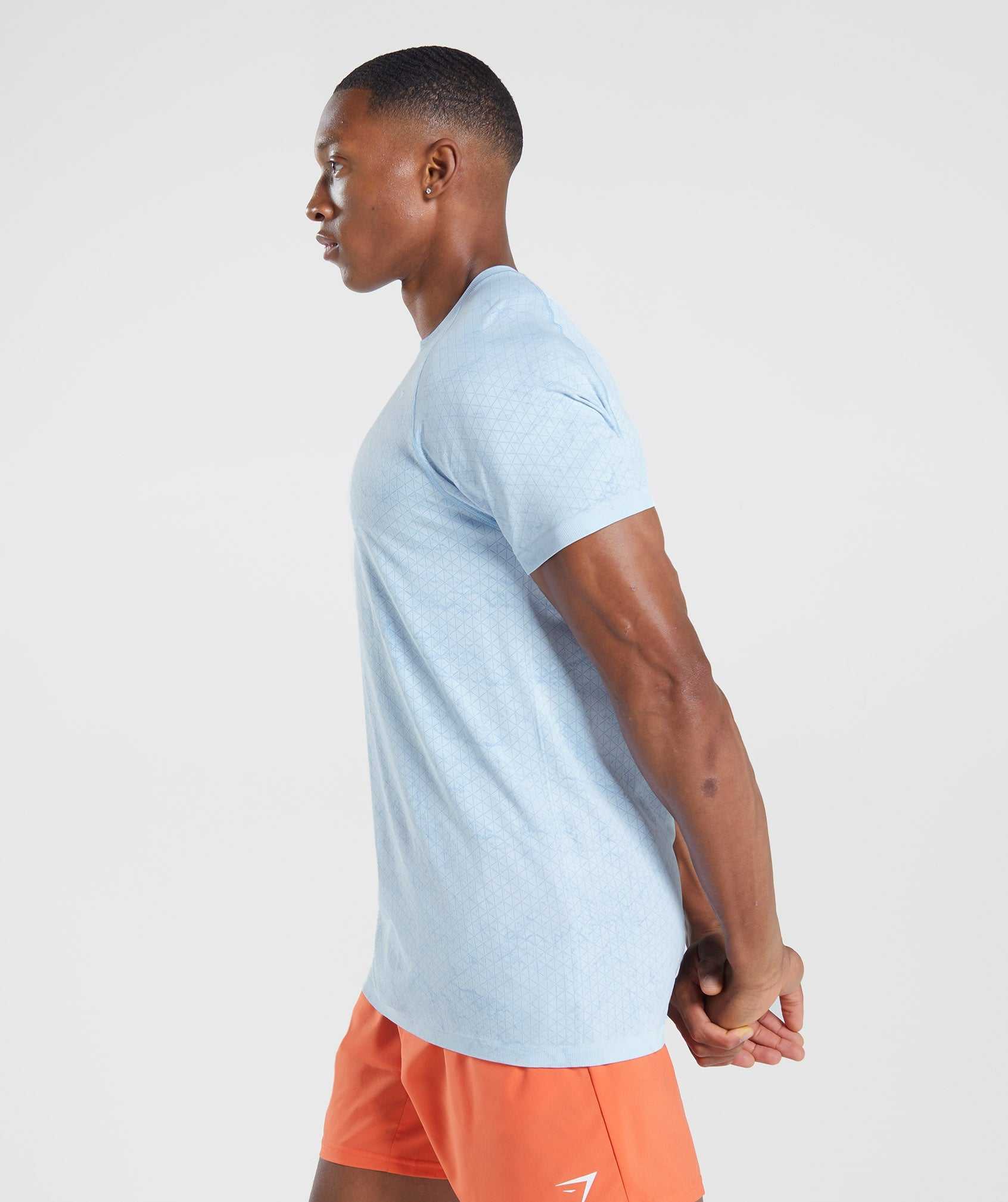 White / Blue Gymshark Geo Seamless Men's T Shirts | LWZFGD193