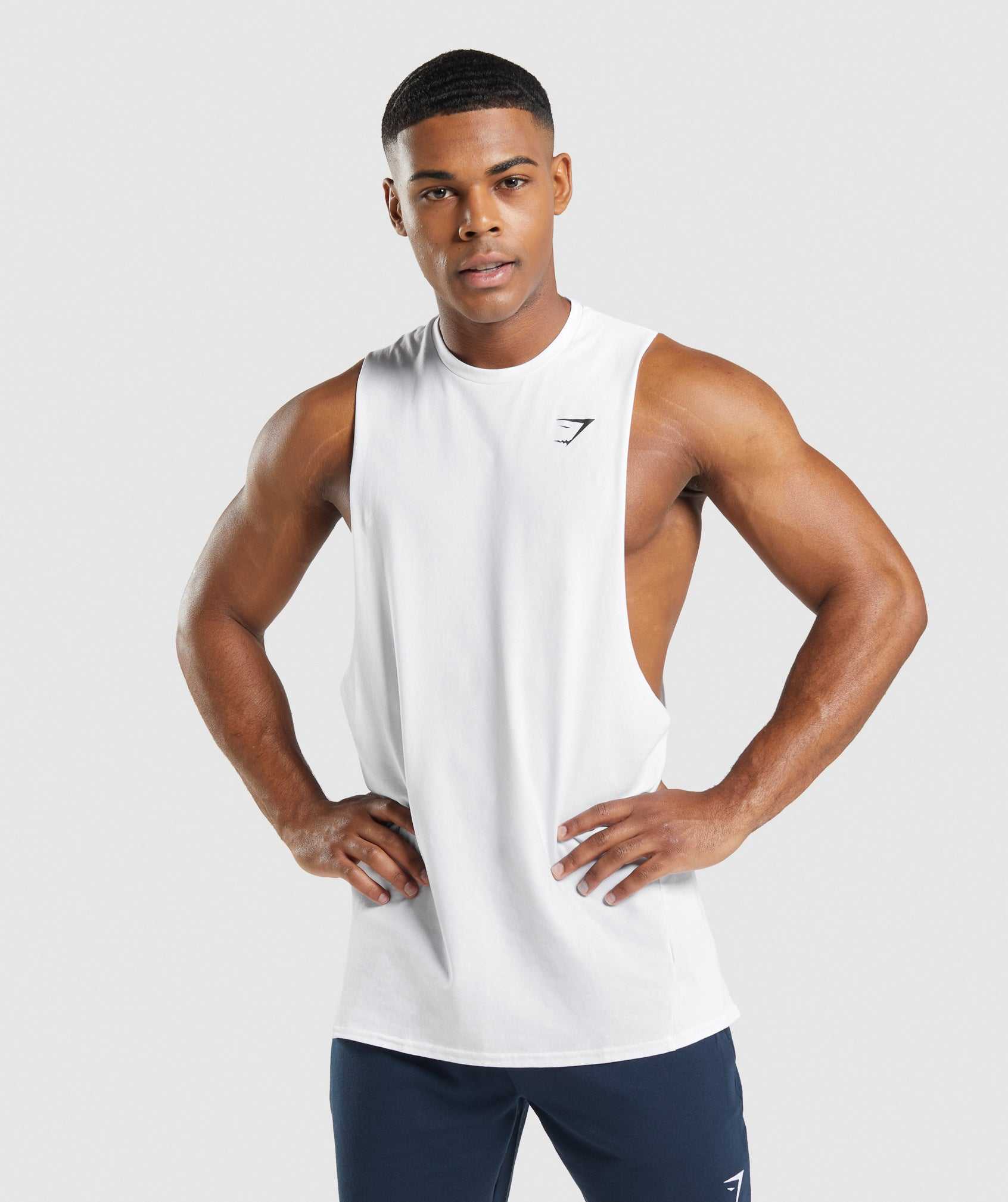 White Gymshark Critical 2.0 Drop Arm Men's Tanks | KEVWUI643