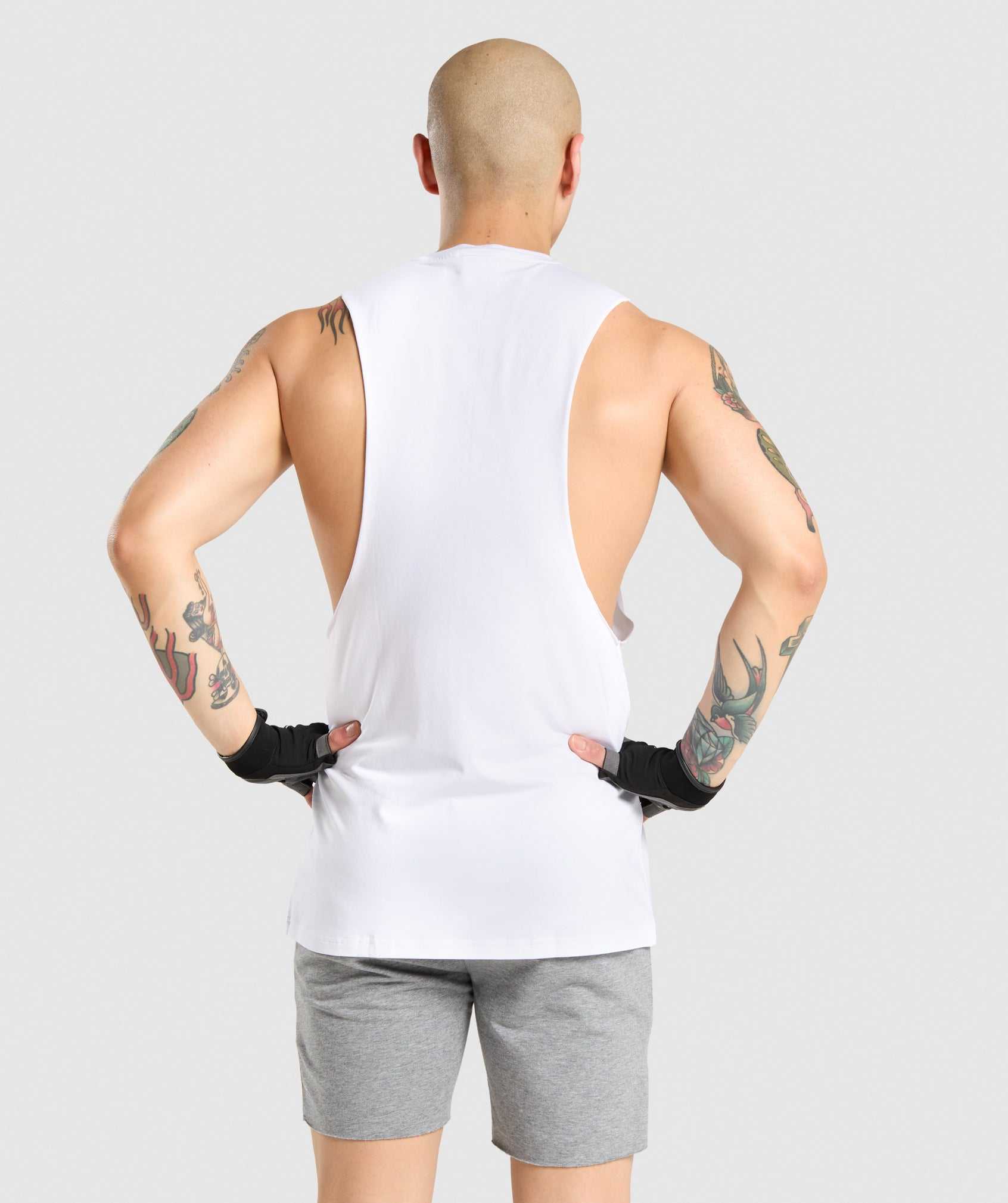 White Gymshark Critical Drop Arm Men's Tanks | DEVUFG784